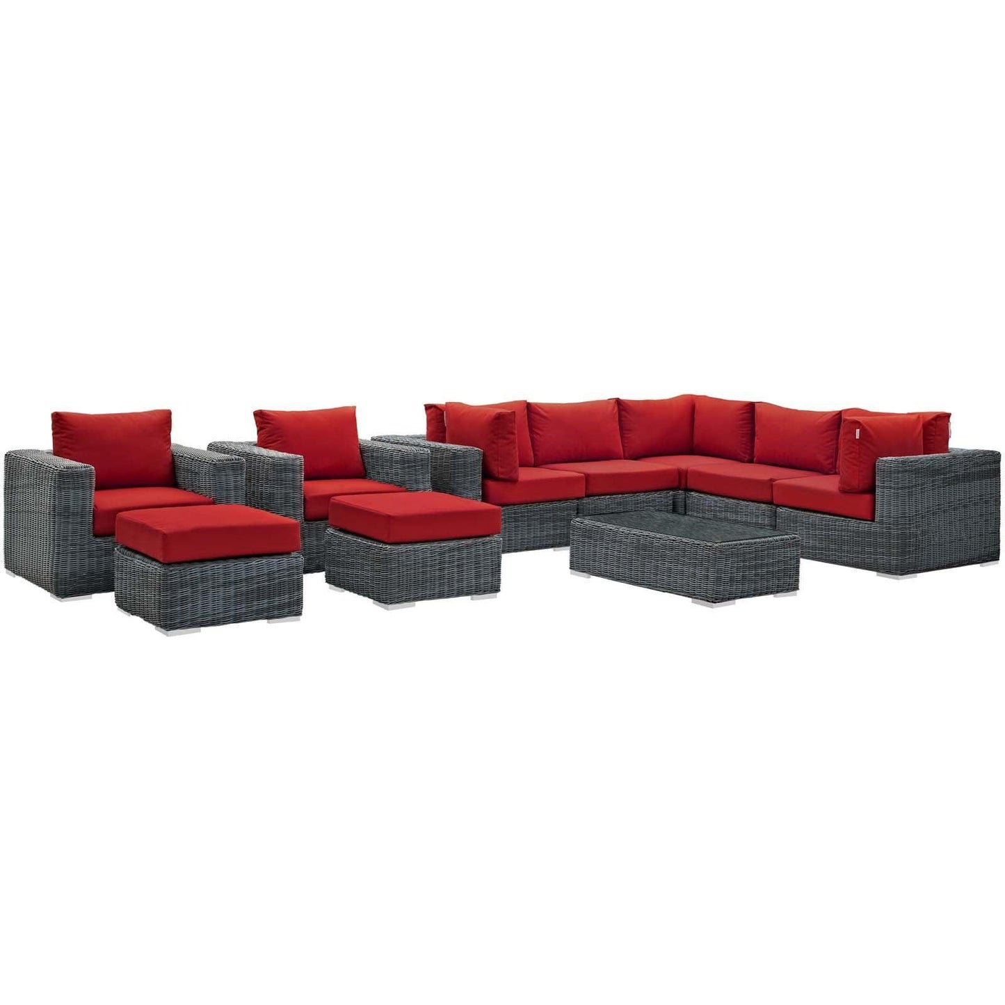 Modway Summon 10 Piece Outdoor Patio Sunbrella® Sectional Set FredCo
