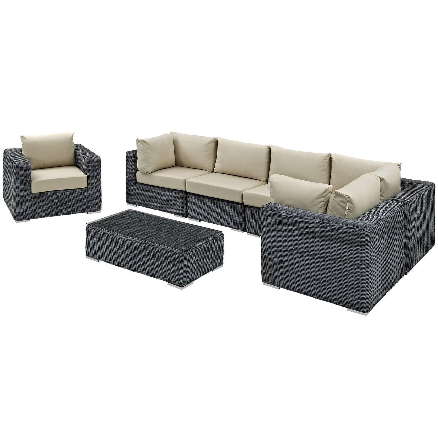 Modway Summon 7 Piece Outdoor Patio Sunbrella® Sectional Set FredCo