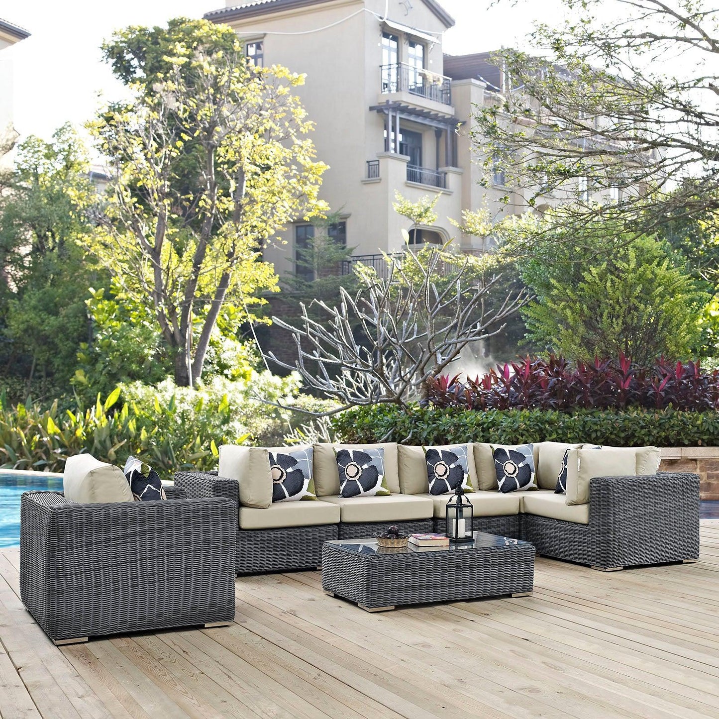 Modway Summon 7 Piece Outdoor Patio Sunbrella® Sectional Set, EEI-2387 FredCo
