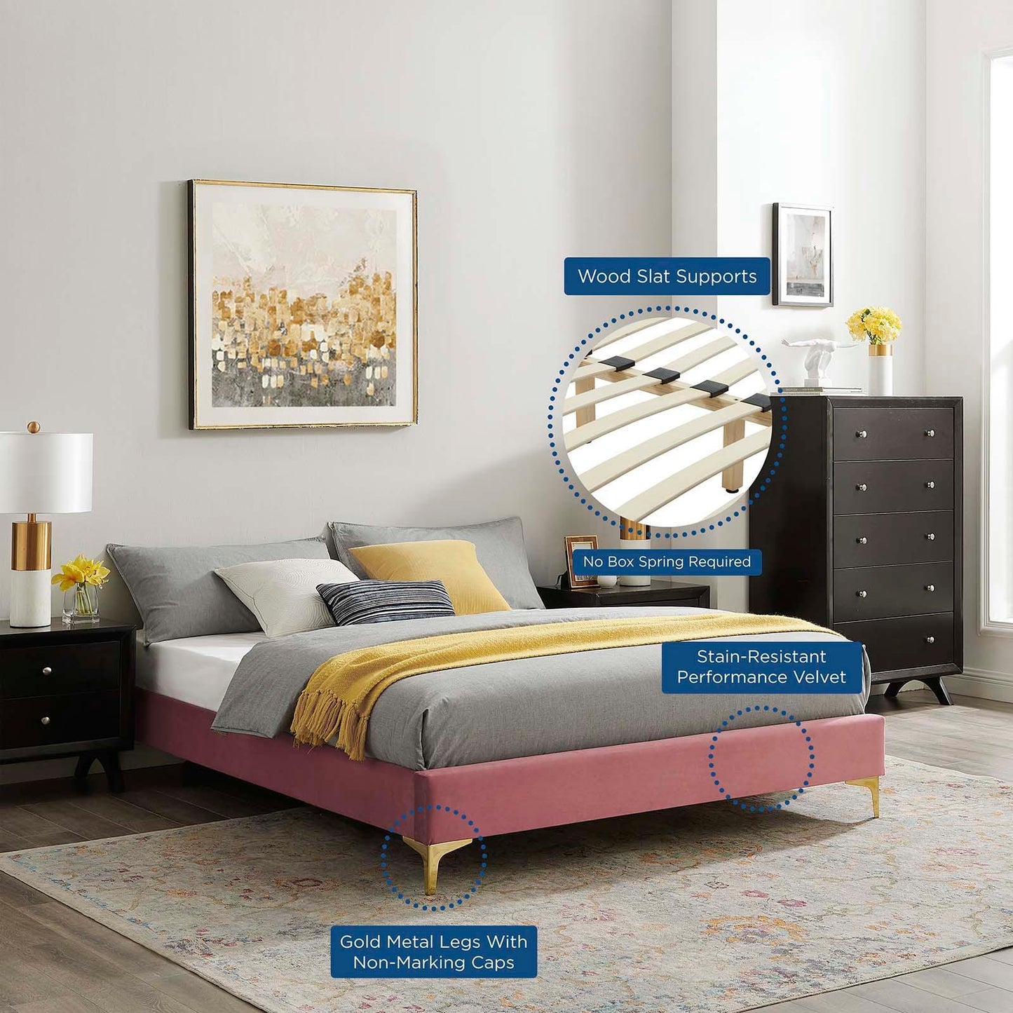 Modway Sutton King Performance Velvet Bed Frame FredCo