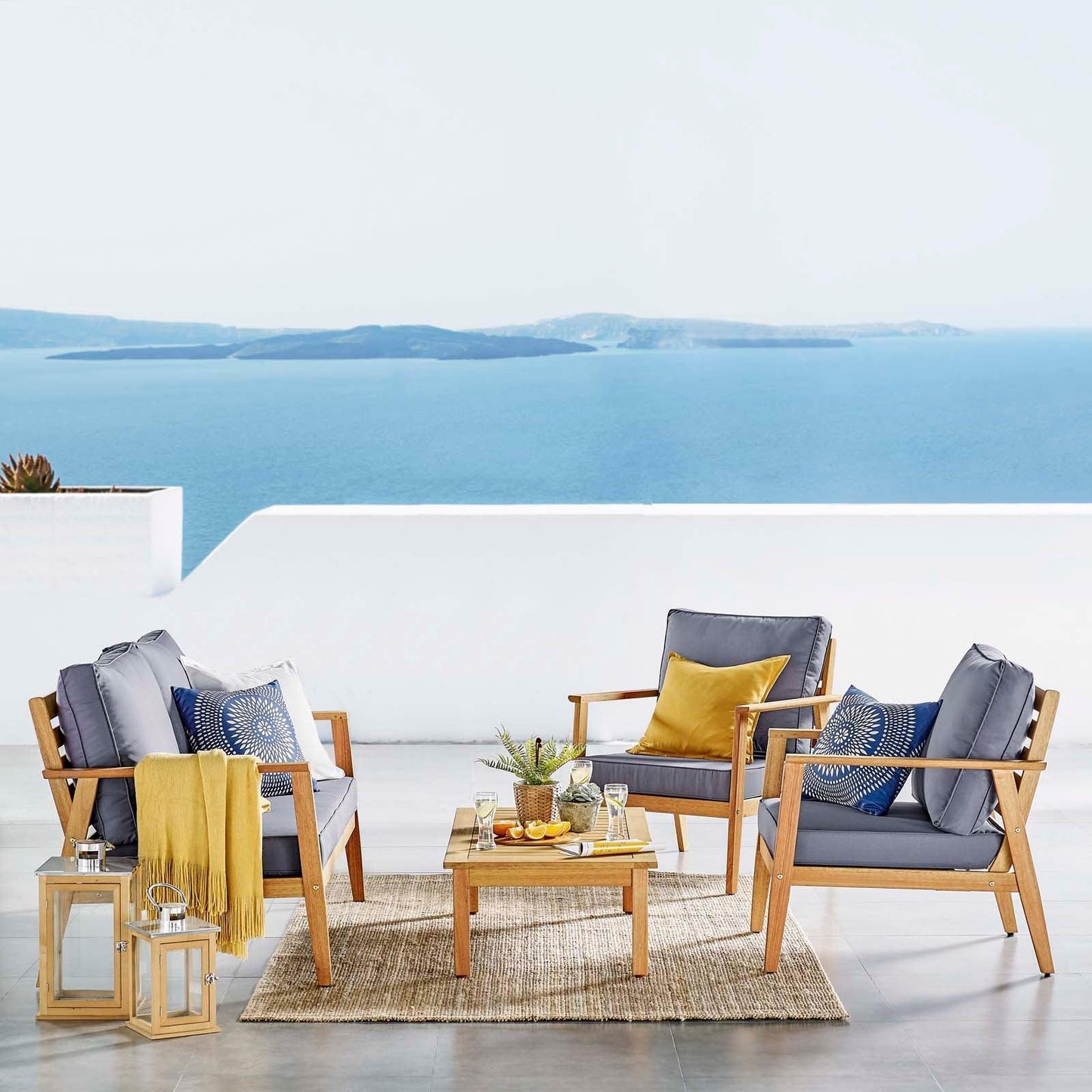 Modway Syracuse Outdoor Patio Upholstered 4 Piece Furniture Set FredCo