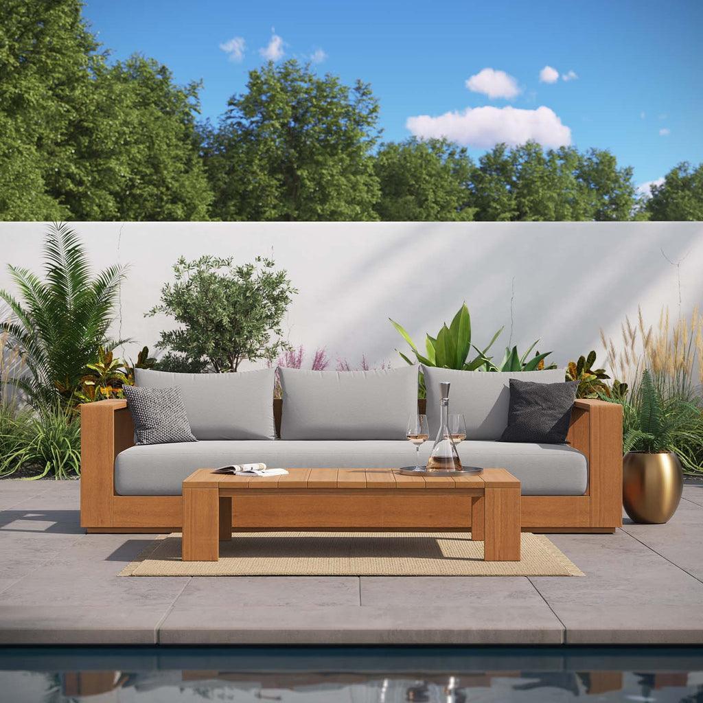 Modway Tahoe Outdoor Patio Acacia Wood 2-Piece Sofa and Coffee Table Set FredCo