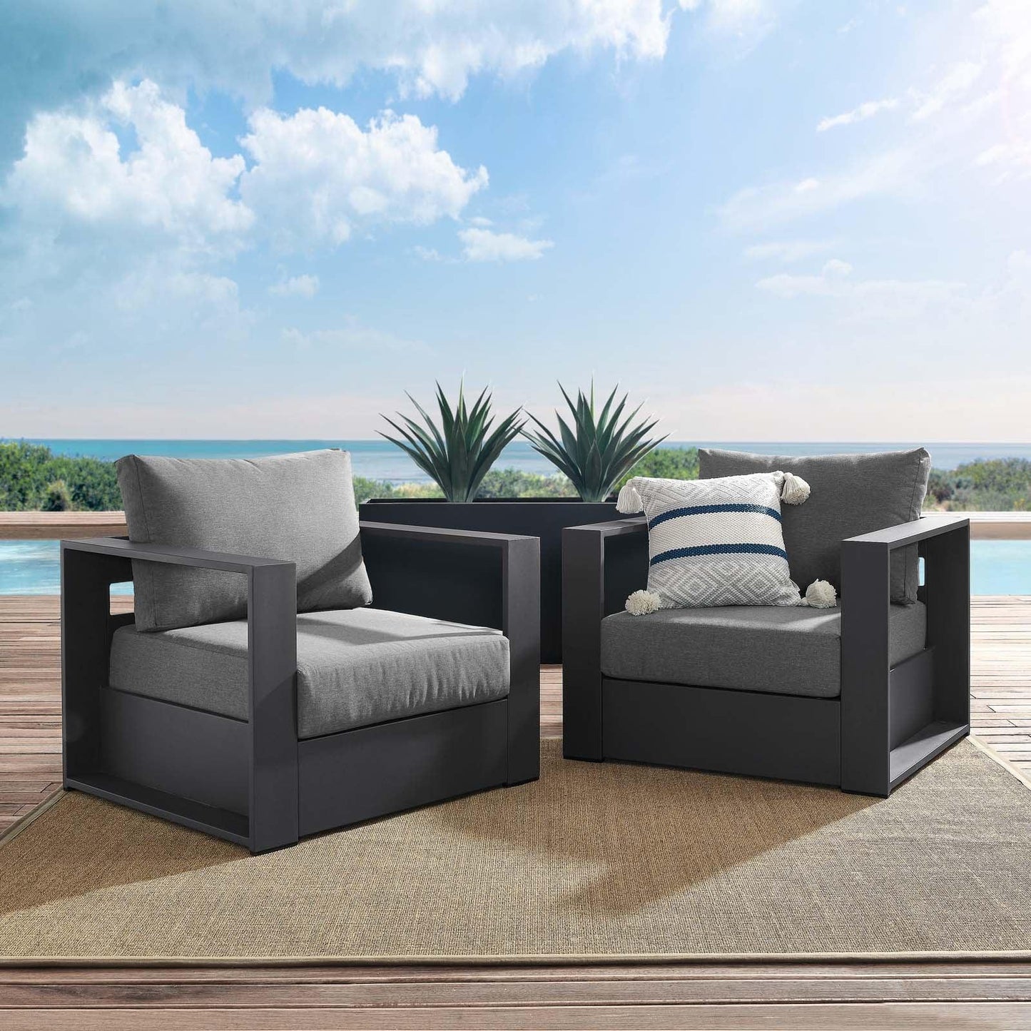 Modway Tahoe Outdoor Patio Powder-Coated Aluminum 2-Piece Armchair Set FredCo