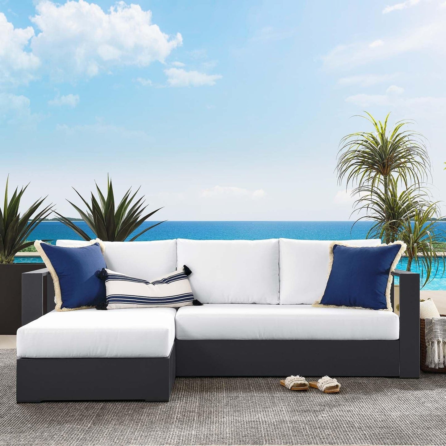 Modway Tahoe Outdoor Patio Powder-Coated Aluminum 2-Piece Left-Facing Chaise Sectional Sofa Set FredCo