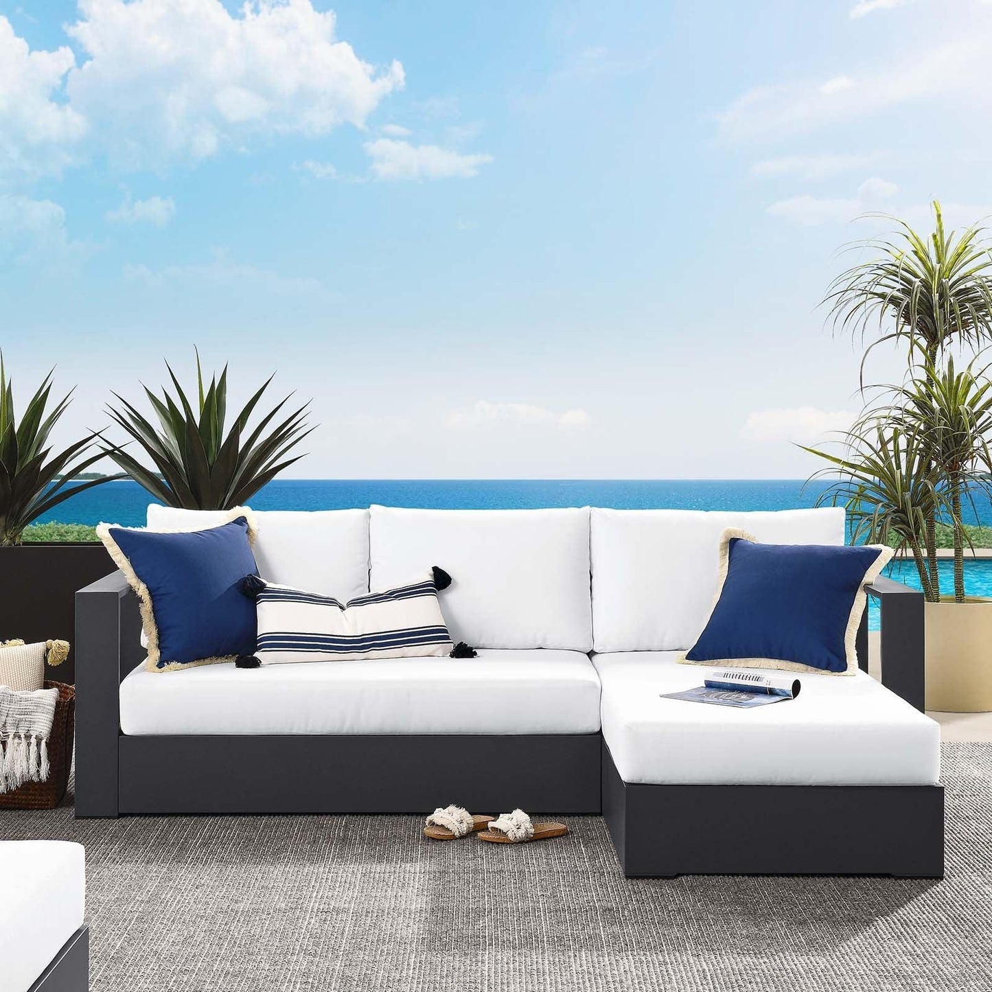 Modway Tahoe Outdoor Patio Powder-Coated Aluminum 2-Piece Right-Facing Chaise Sectional Sofa Set FredCo