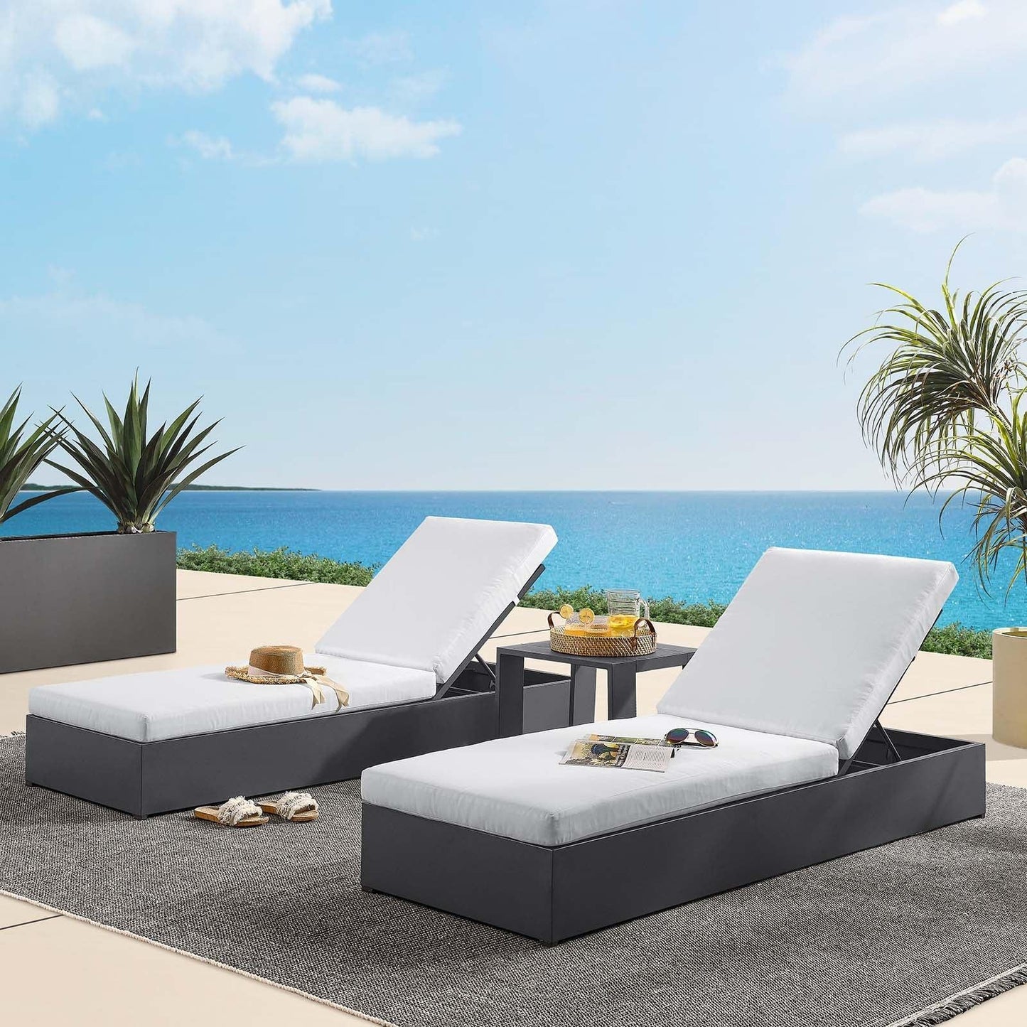 Modway Tahoe Outdoor Patio Powder-Coated Aluminum 3-Piece Chaise Lounge Set FredCo