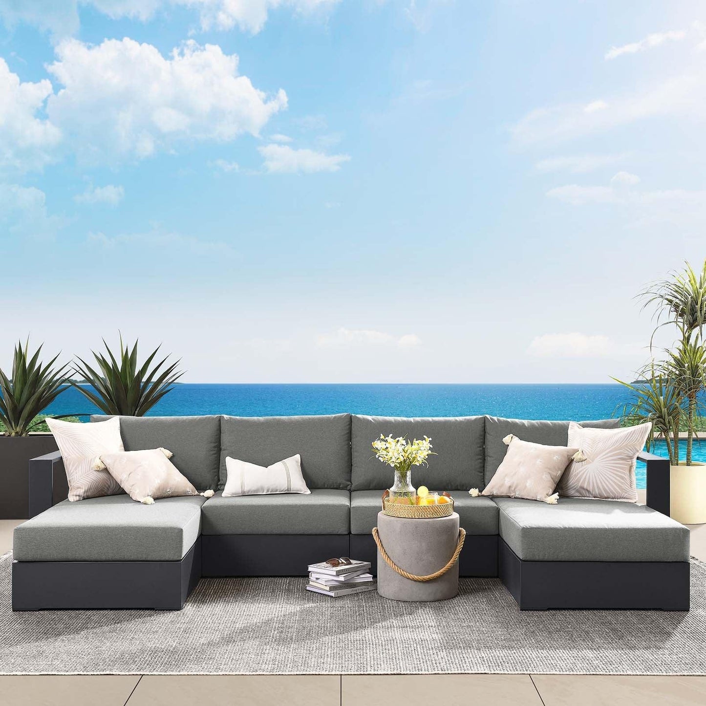 Modway Tahoe Outdoor Patio Powder-Coated Aluminum 4-Piece Sectional Sofa Set FredCo