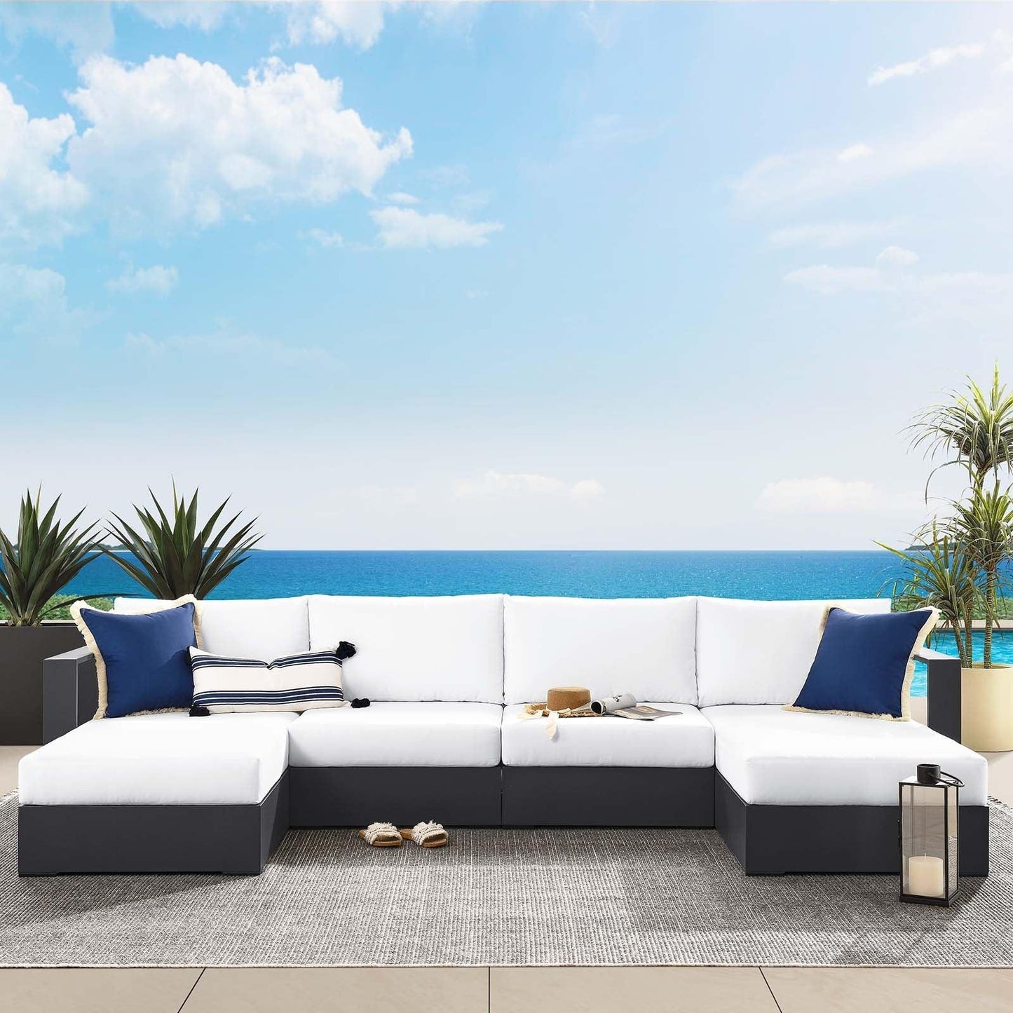 Modway Tahoe Outdoor Patio Powder-Coated Aluminum 4-Piece Sectional Sofa Set FredCo