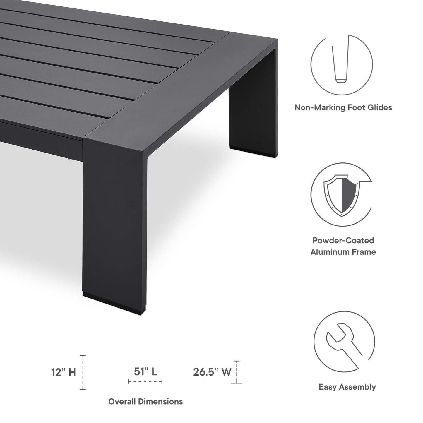Modway Tahoe Outdoor Patio Powder-Coated Aluminum Coffee Table FredCo