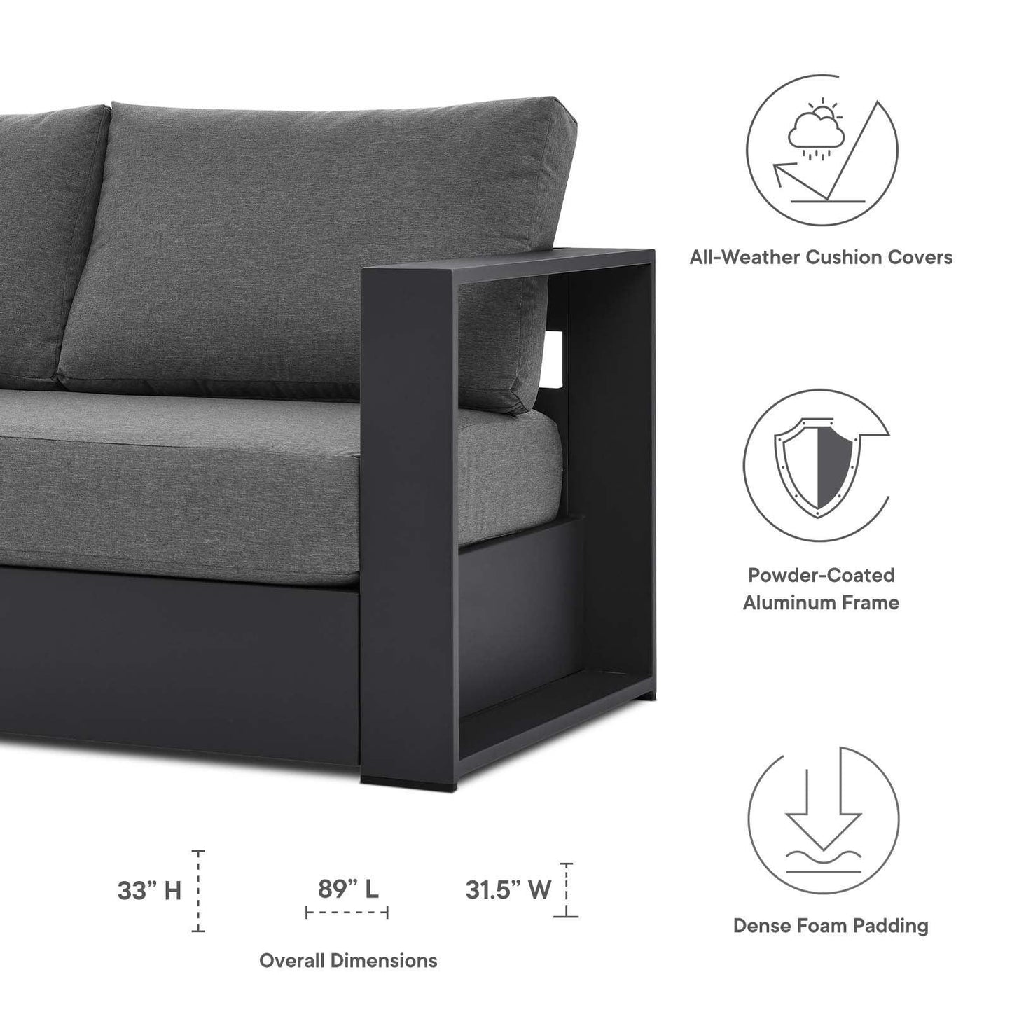 Modway Tahoe Outdoor Patio Powder-Coated Aluminum Sofa FredCo