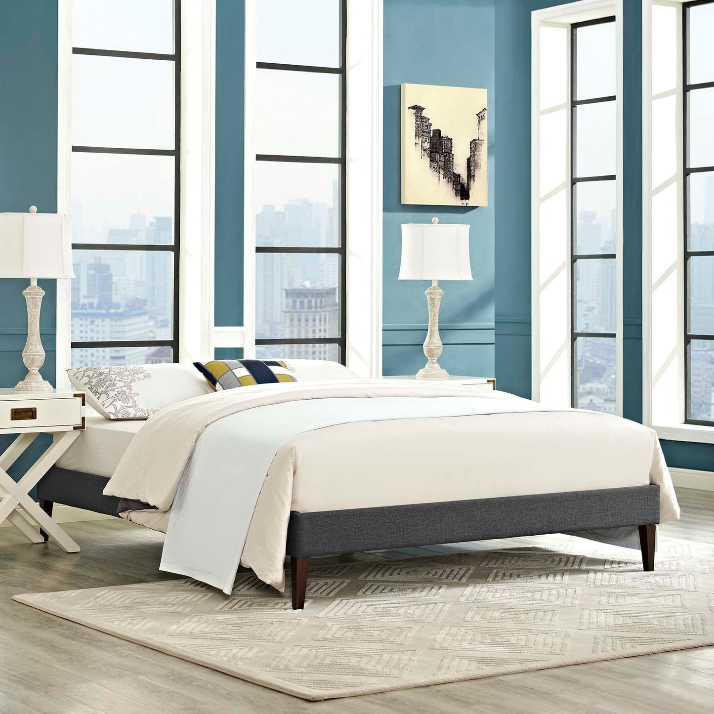 Modway Tessie King Fabric Bed Frame with Squared Tapered Legs FredCo