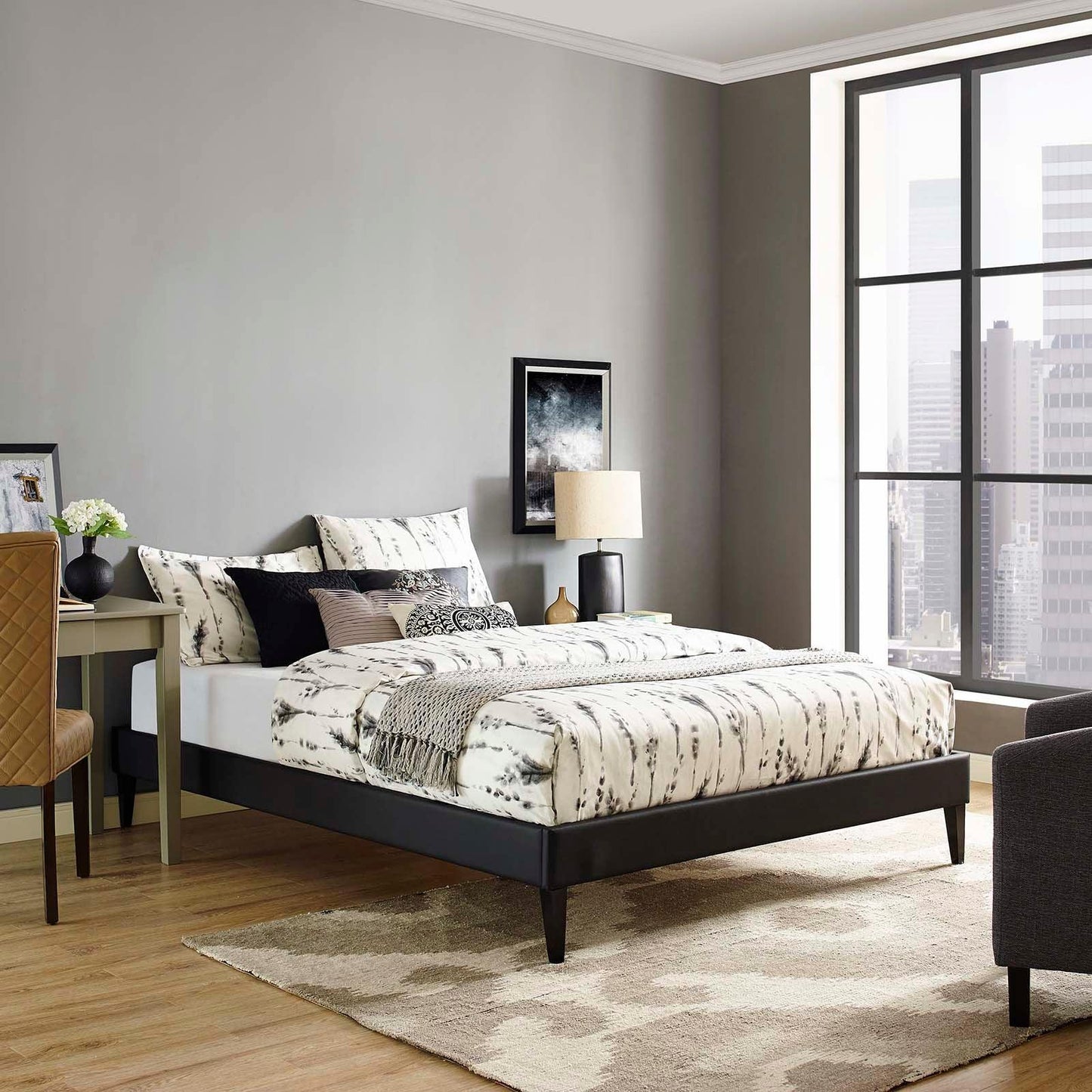 Modway Tessie Queen Vinyl Bed Frame with Squared Tapered Legs FredCo
