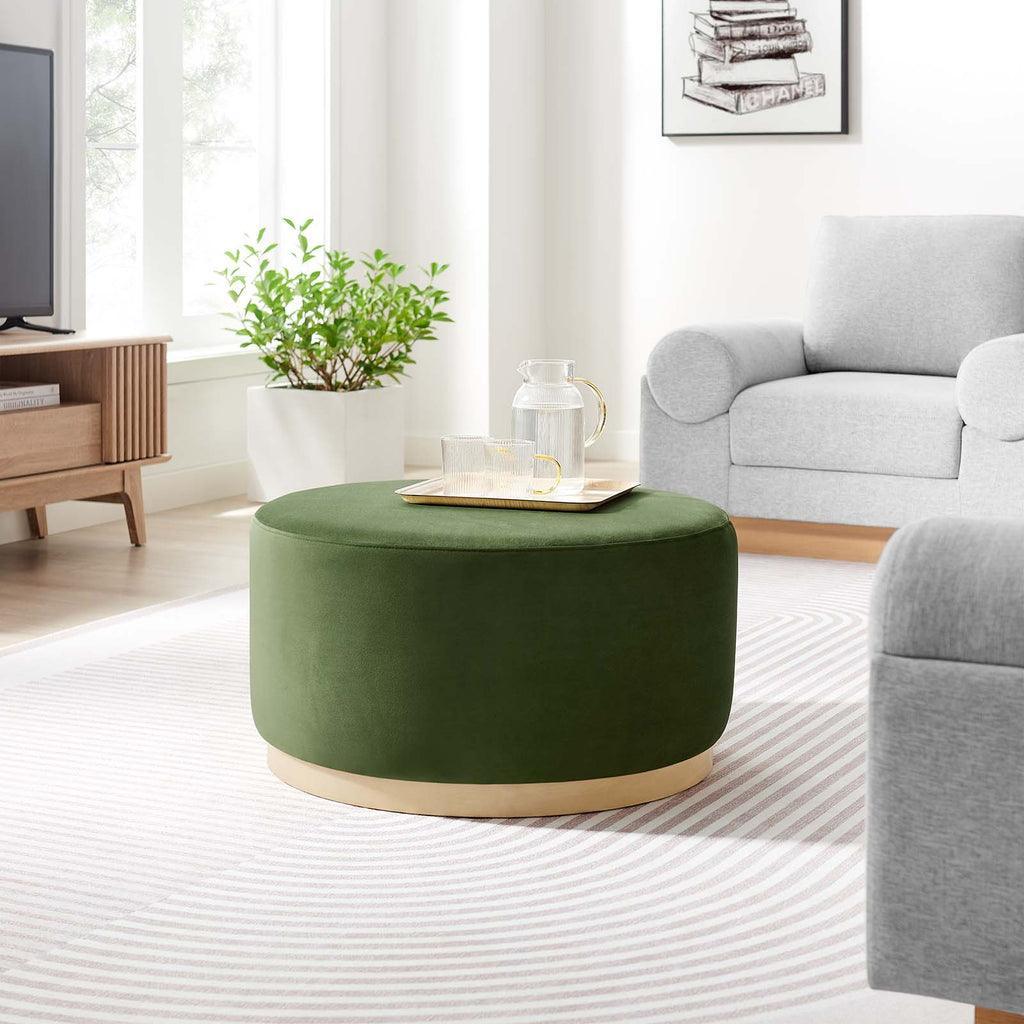 Modway Tilden Large 29" Round Performance Velvet Upholstered Ottoman FredCo