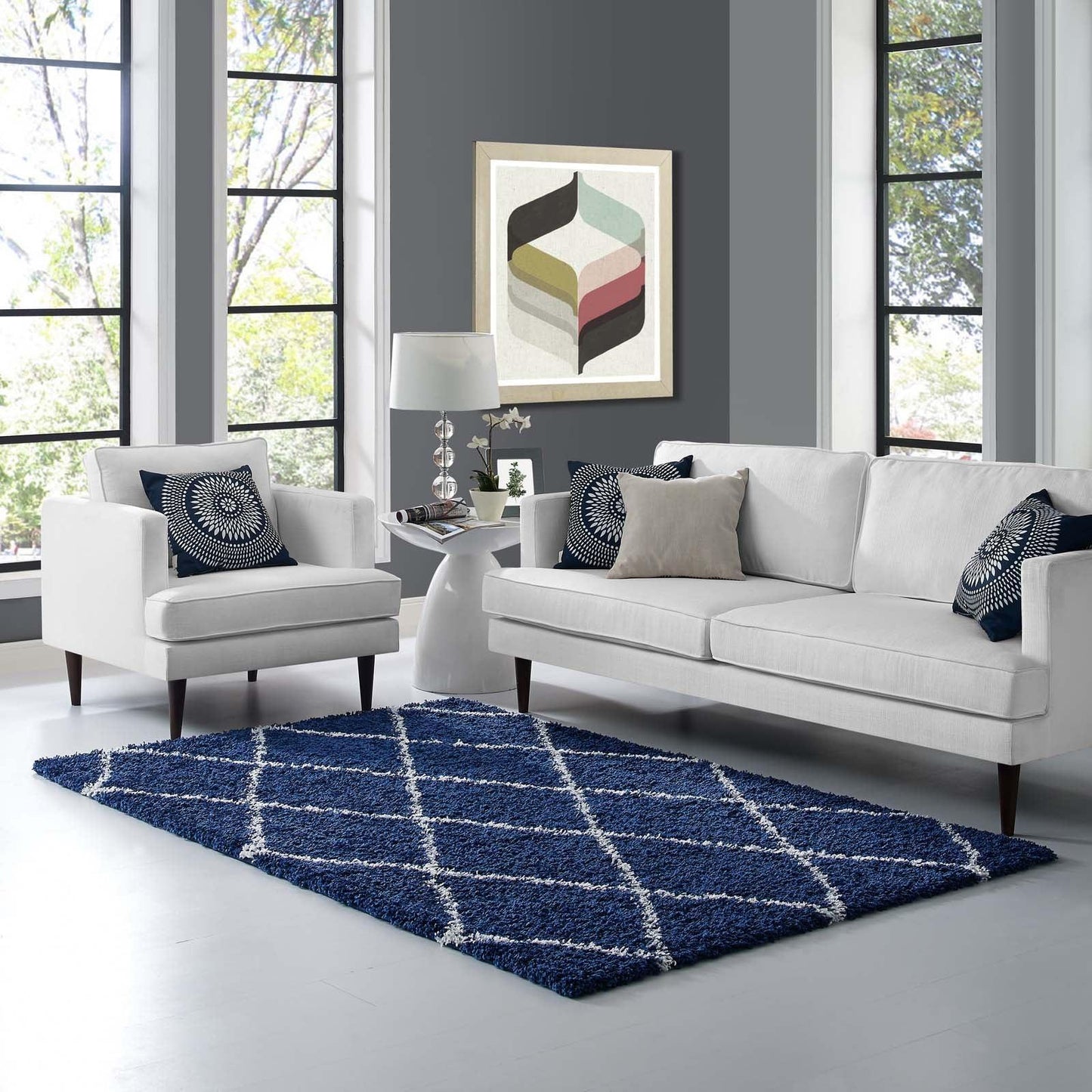 Modway Toryn Diamond Lattice Shag Area Rug FredCo