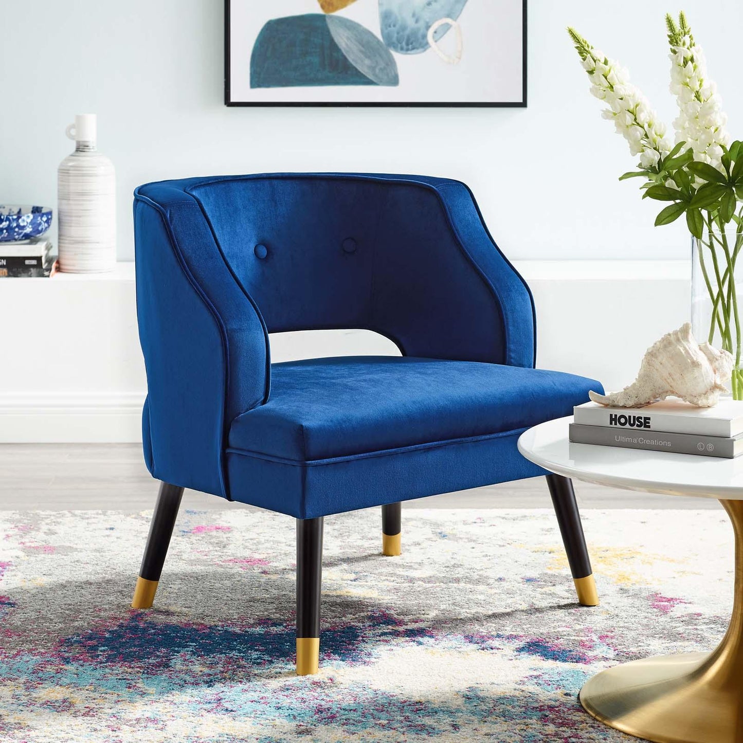 Modway Traipse Button Tufted Open Back Performance Velvet Armchair FredCo