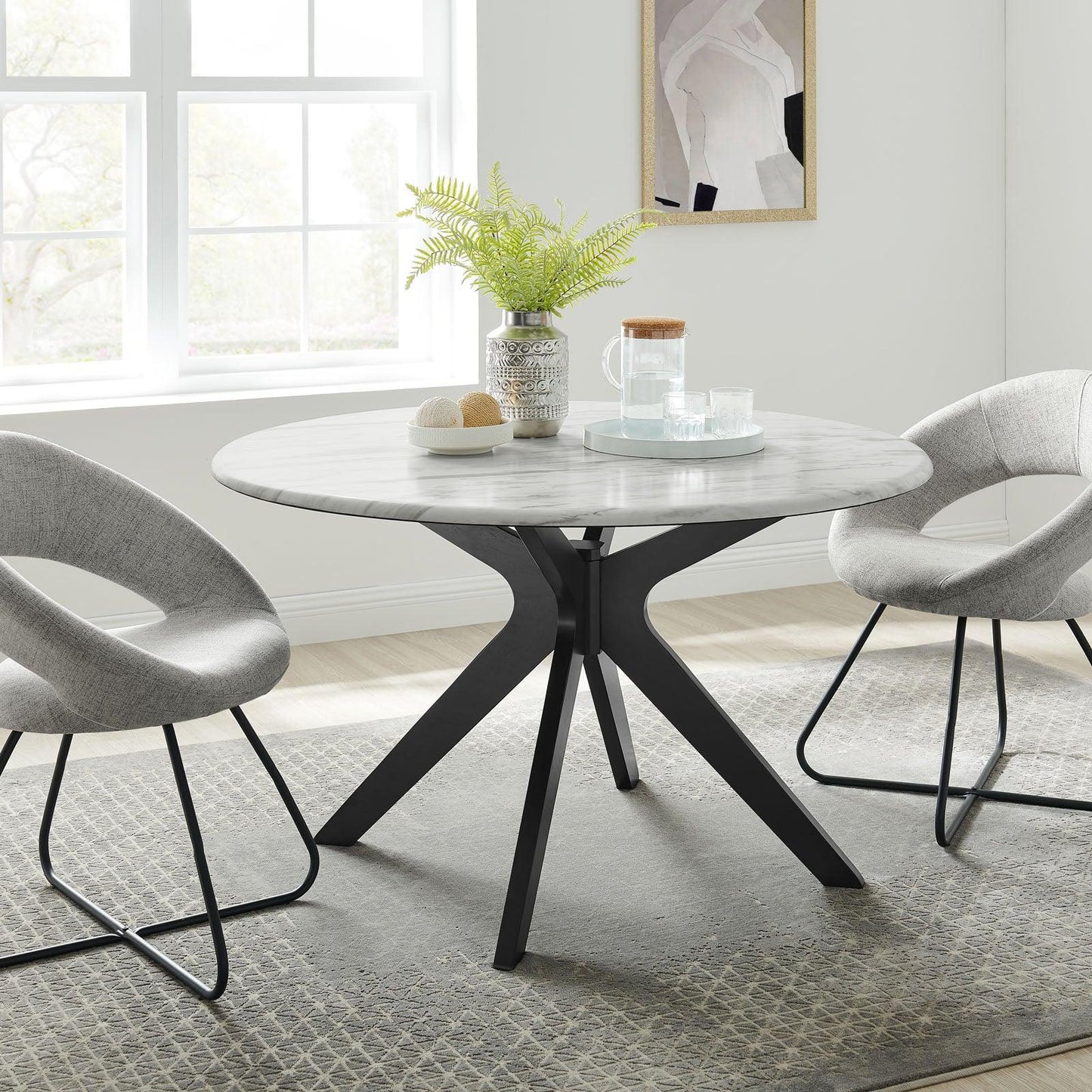 Modway Traverse 50" Round Performance Artificial Marble Dining Table FredCo