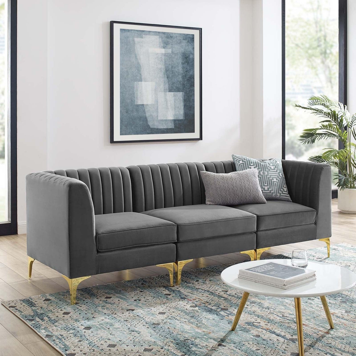 Modway Triumph Channel Tufted Performance Velvet 3-Seater Sofa, EEI-4347 FredCo