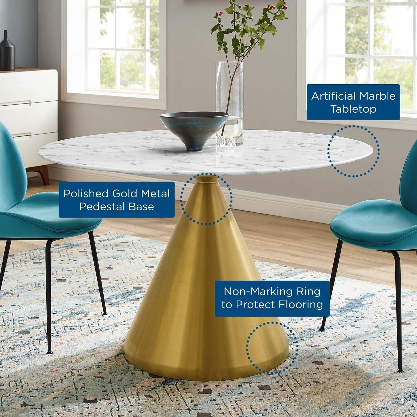Modway Tupelo 47" Artificial Marble Dining Table FredCo