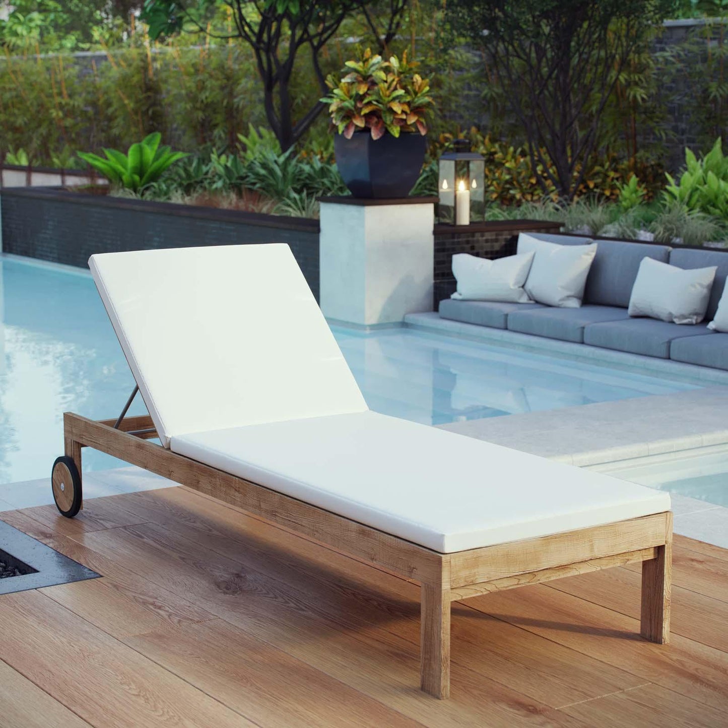 Modway Upland Outdoor Patio Teak Chaise FredCo