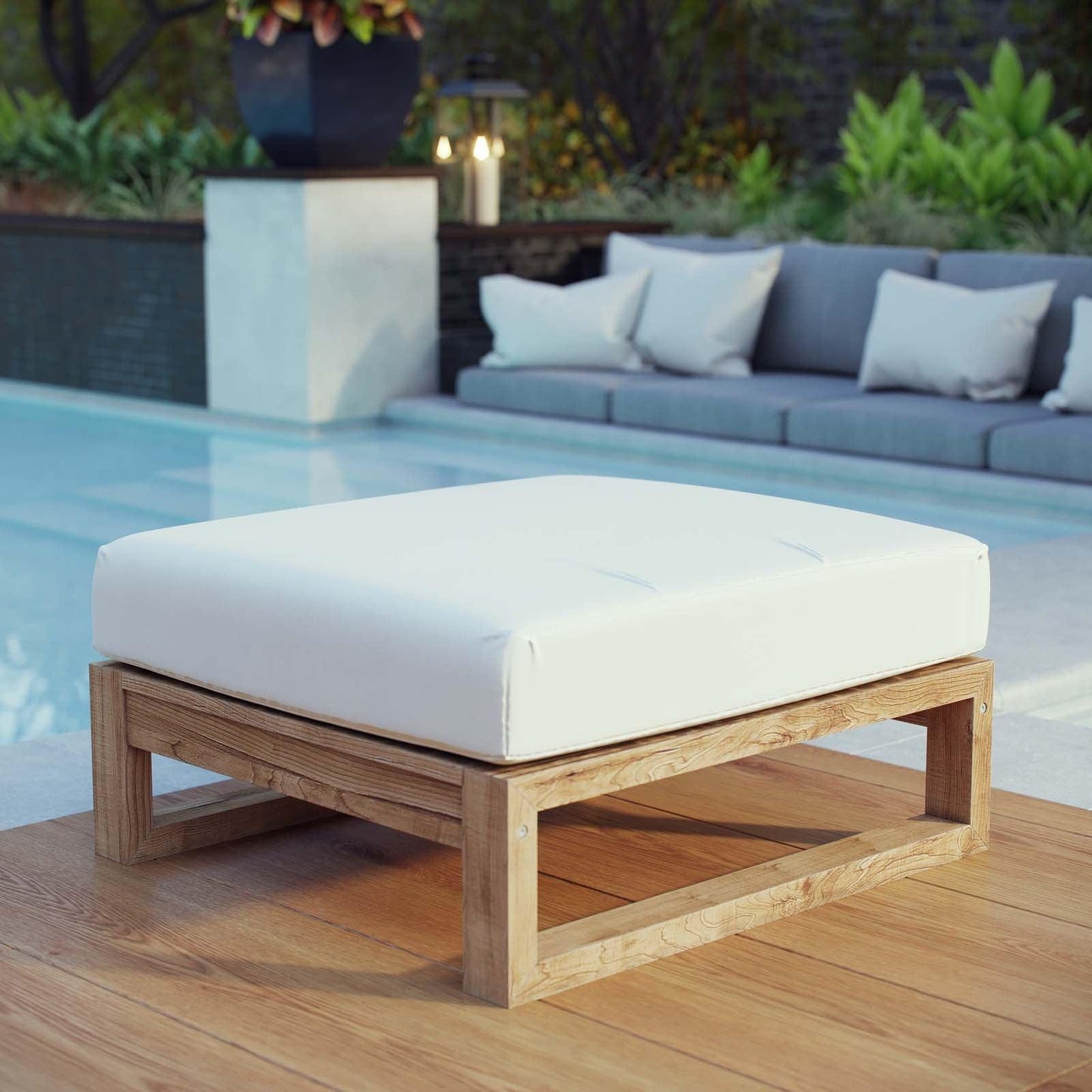 Modway Upland Outdoor Patio Teak Ottoman FredCo
