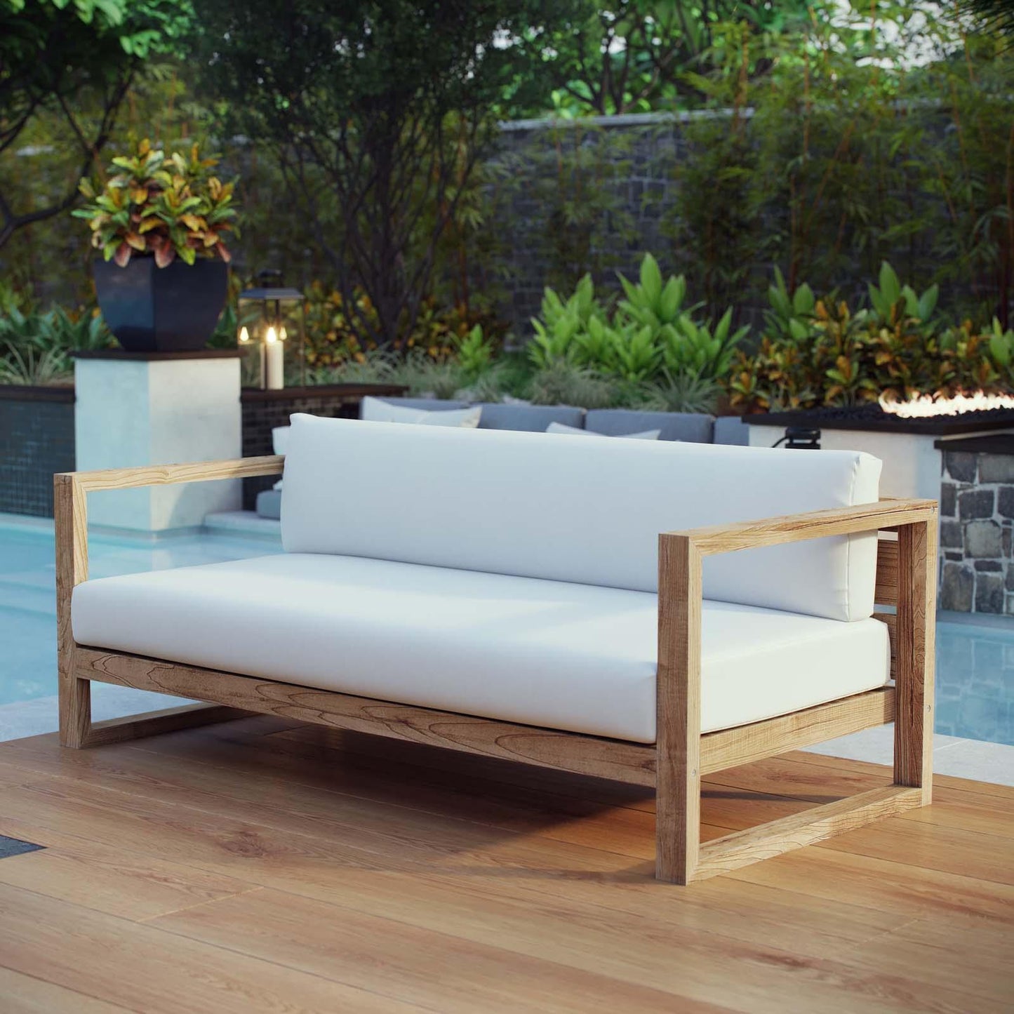 Modway Upland Outdoor Patio Teak Sofa FredCo
