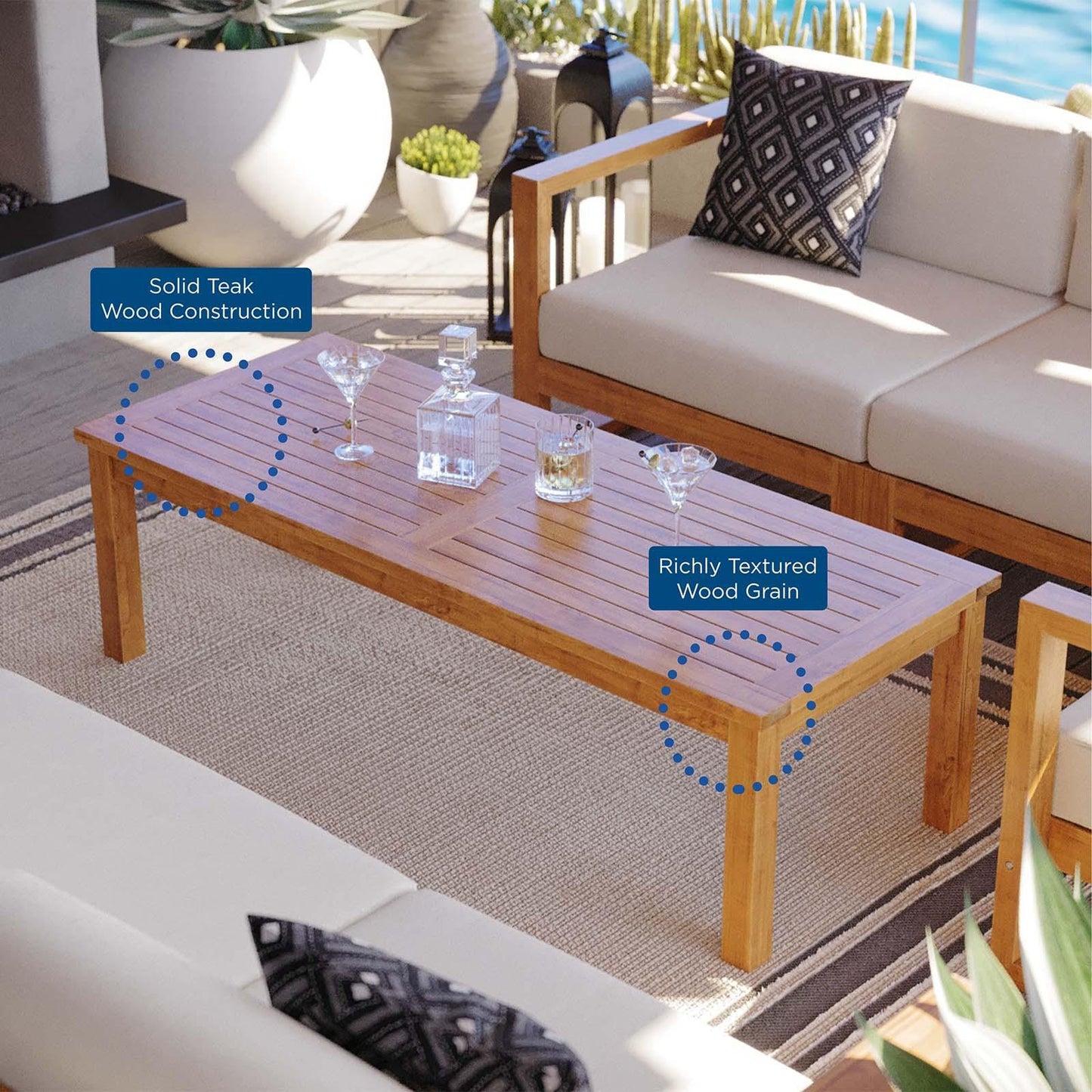 Modway Upland Outdoor Patio Teak Wood Coffee Table FredCo