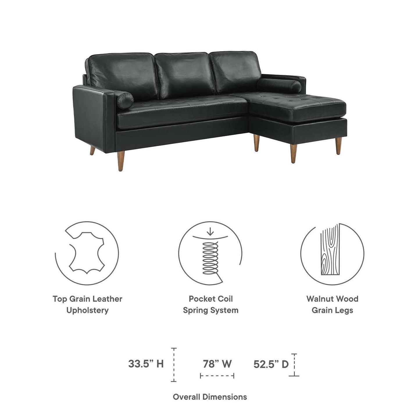 Modway Valour 78" Leather Apartment Sectional Sofa FredCo