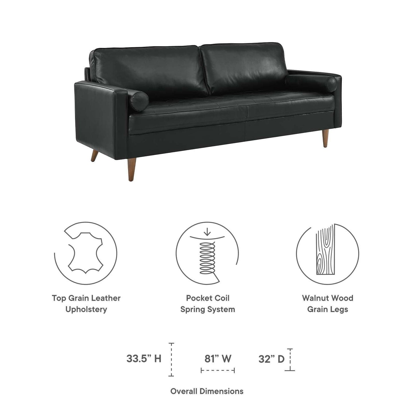 Modway Valour 81" Leather Sofa FredCo
