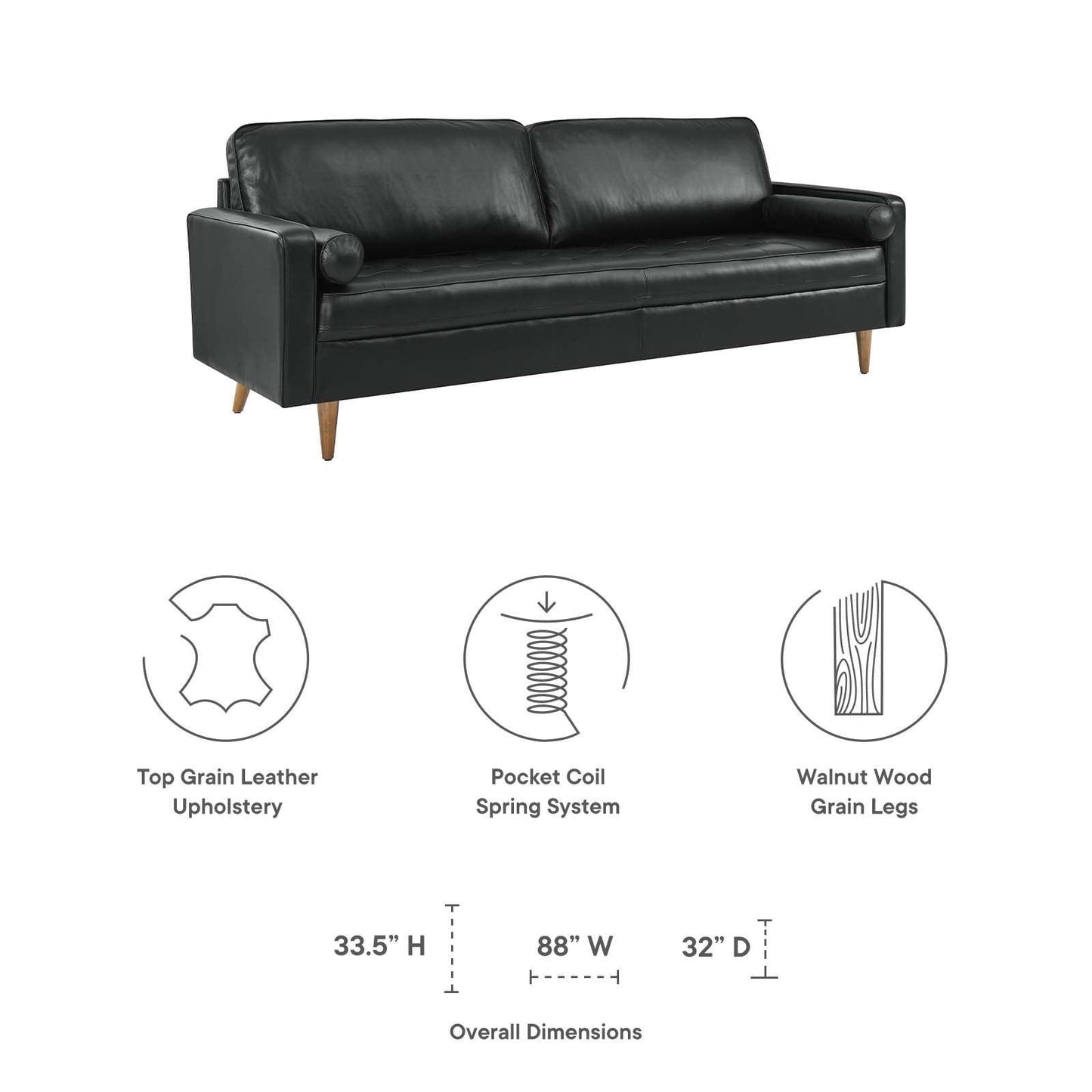 Modway Valour 88" Leather Sofa FredCo