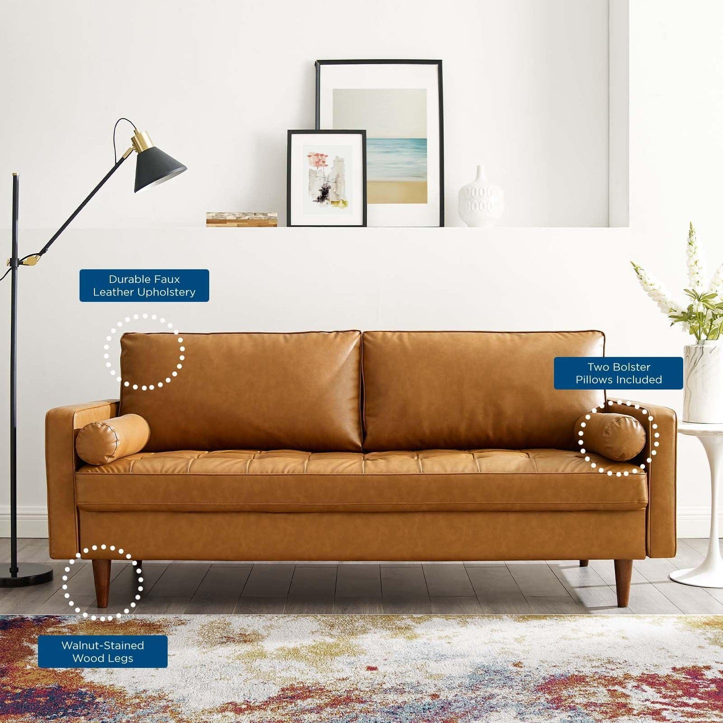 Modway Valour Upholstered Faux Leather Sofa FredCo