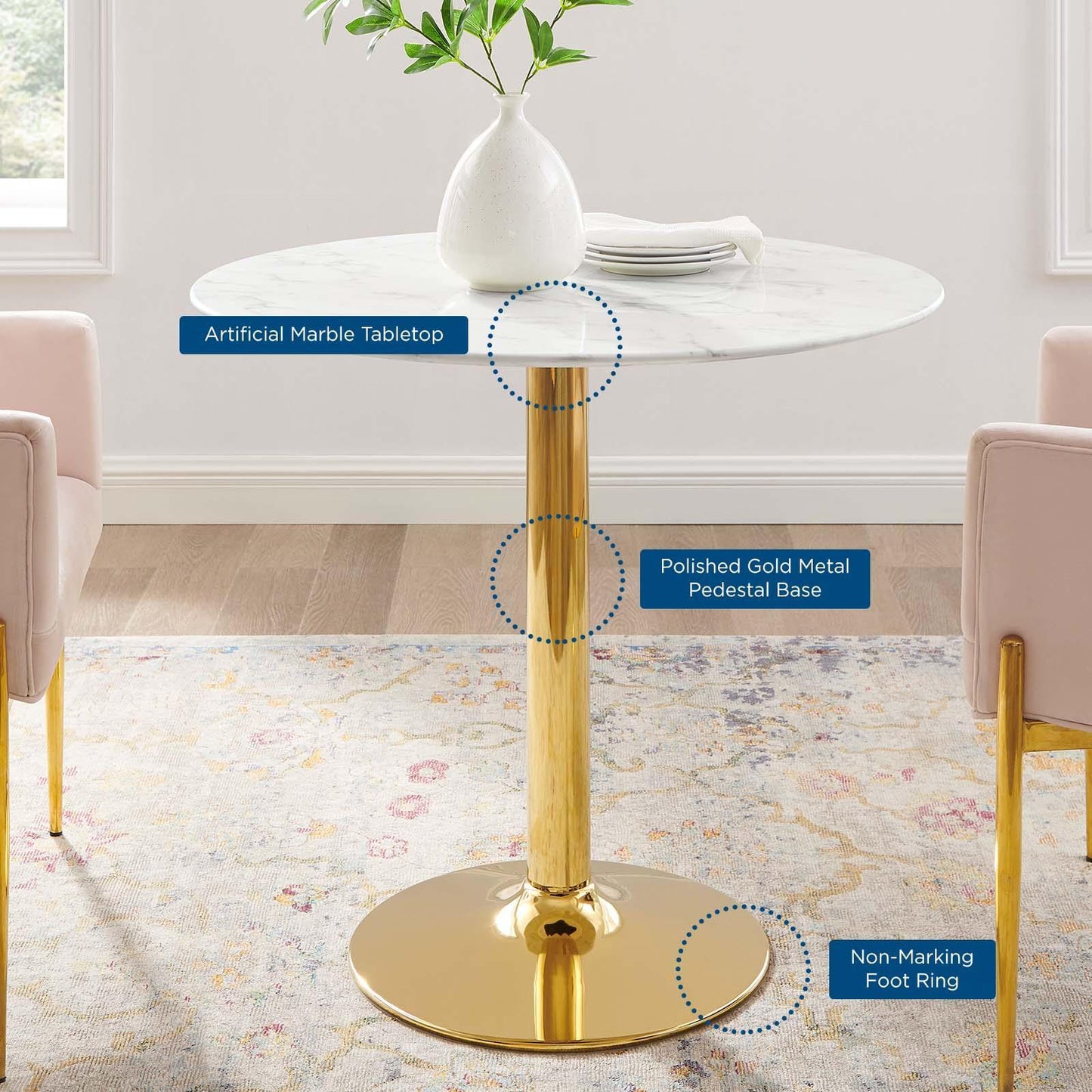 Modway Verne 35" Artificial Marble Dining Table FredCo