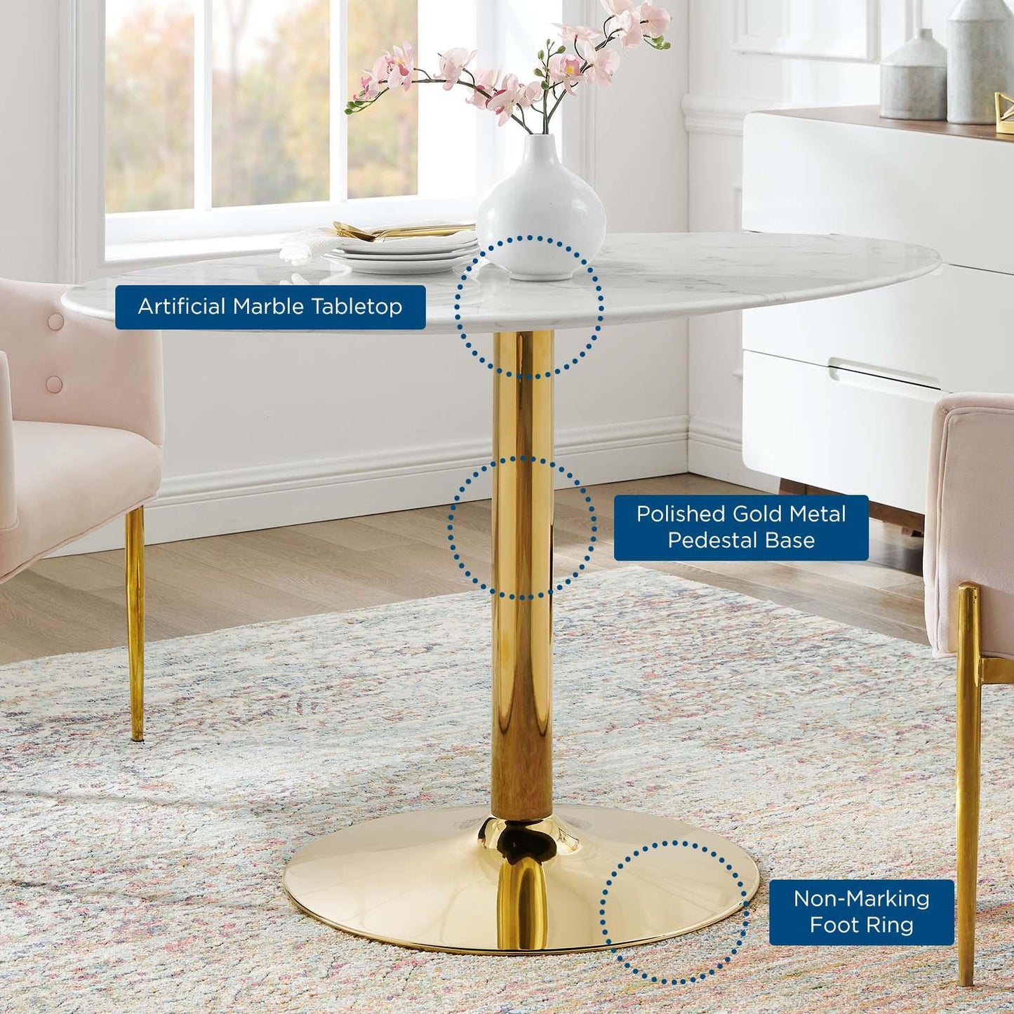 Modway Verne 48" Oval Artificial Marble Dining Table FredCo