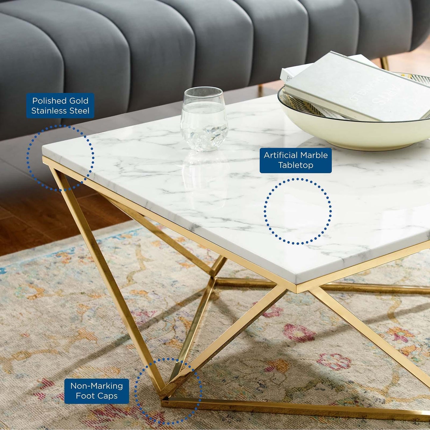 Modway Vertex Gold Metal Stainless Steel Coffee Table FredCo