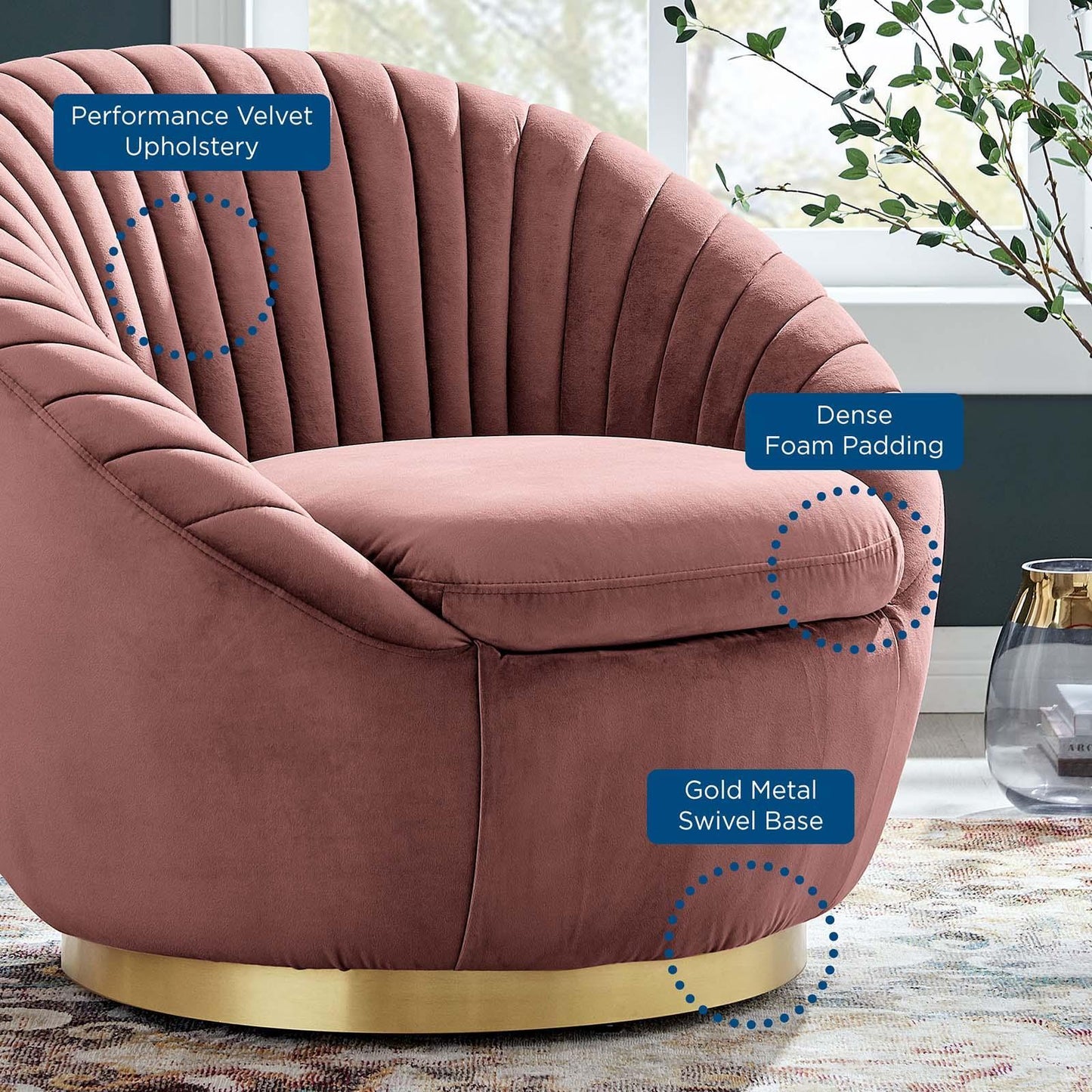 Modway Whirr Tufted Performance Velvet Swivel Chair FredCo