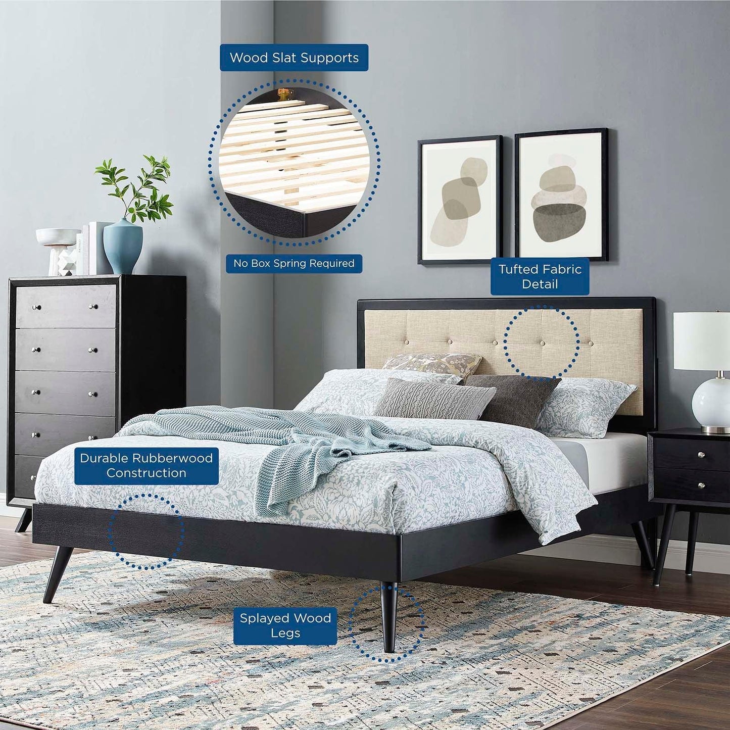 Modway Willow Queen Wood Platform Bed With Splayed Legs FredCo