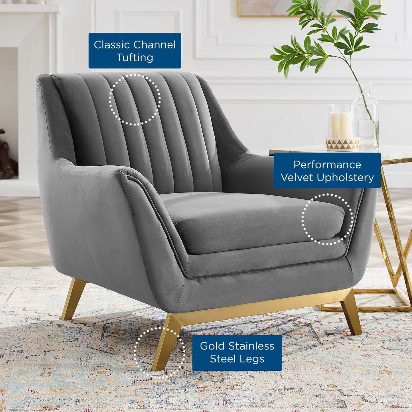 Modway Winsome Channel Tufted Performance Velvet Armchair FredCo