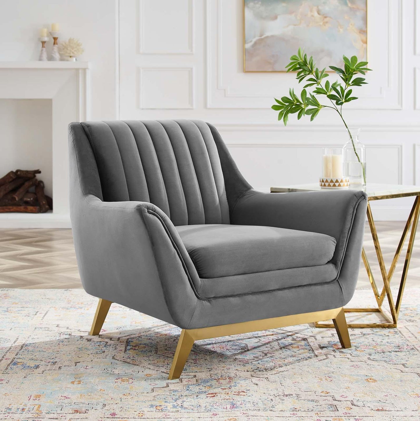 Modway Winsome Channel Tufted Performance Velvet Armchair FredCo