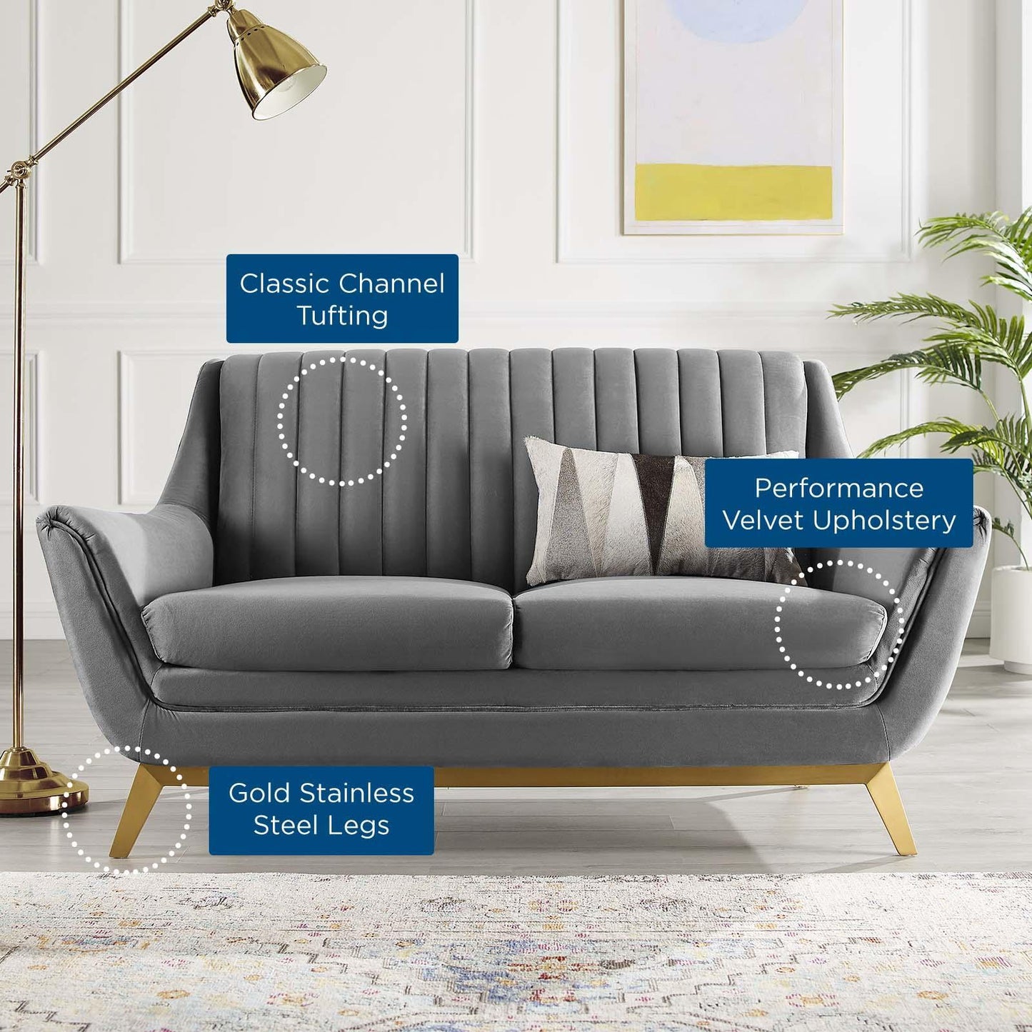 Modway Winsome Channel Tufted Performance Velvet Loveseat FredCo