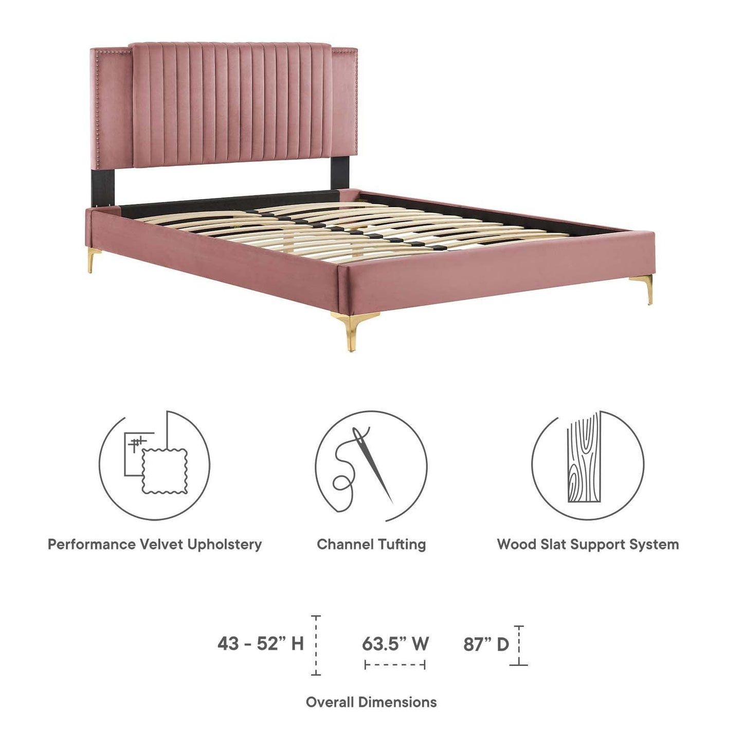 Modway Zahra Channel Tufted Performance Velvet King Platform Bed FredCo