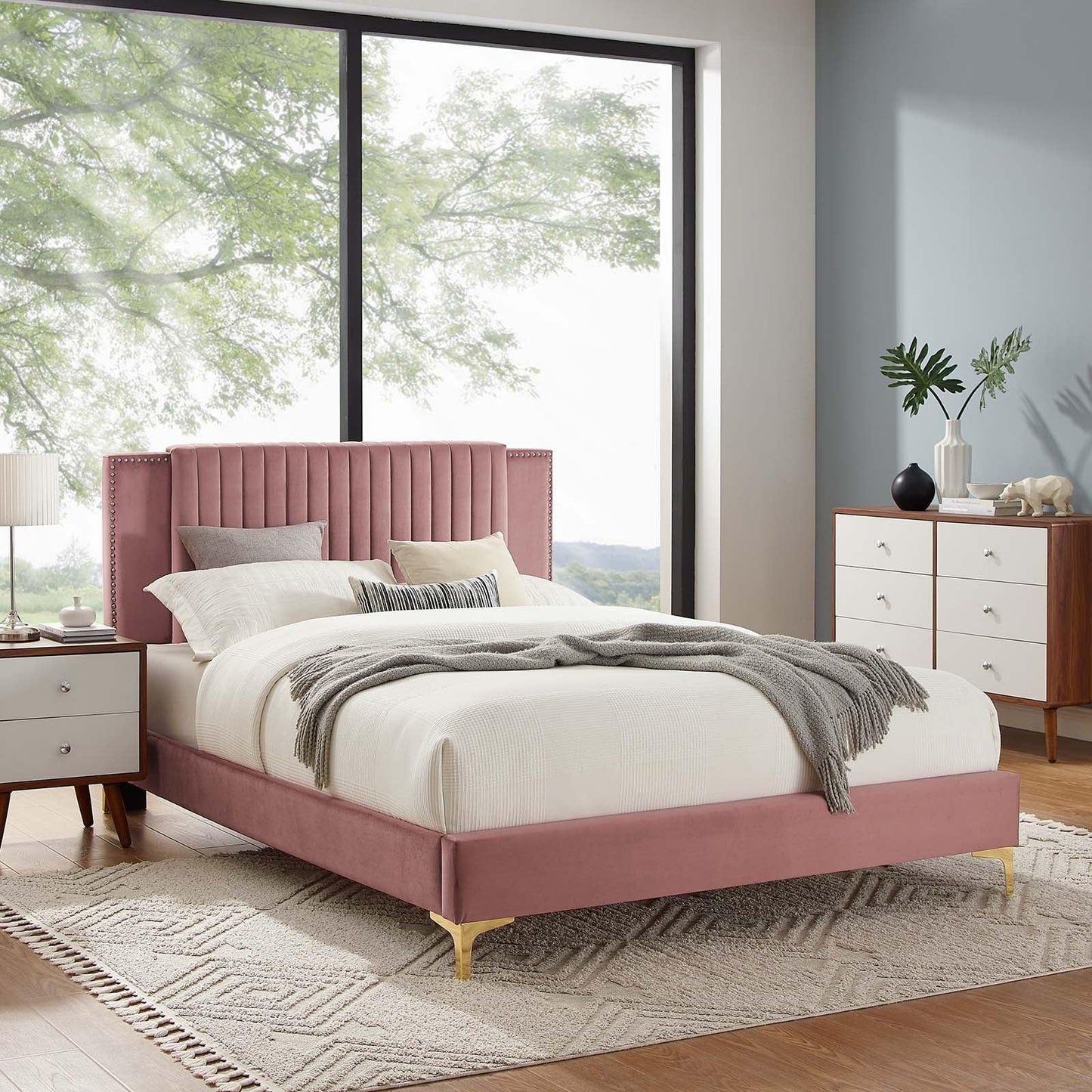 Modway Zahra Channel Tufted Performance Velvet King Platform Bed FredCo