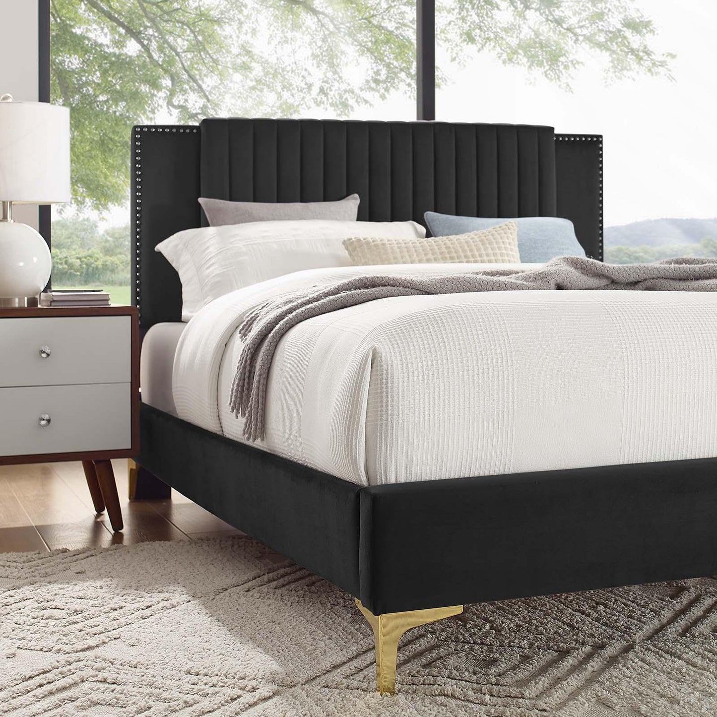 Modway Zahra Channel Tufted Performance Velvet Twin Platform Bed FredCo