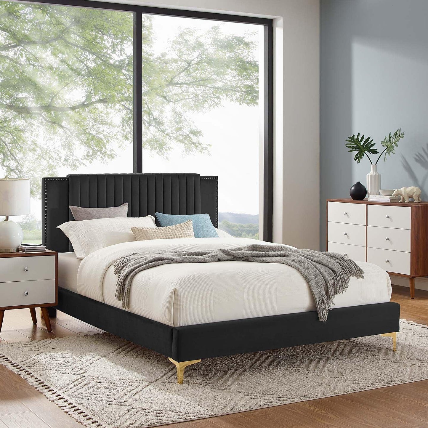 Modway Zahra Channel Tufted Performance Velvet Twin Platform Bed FredCo