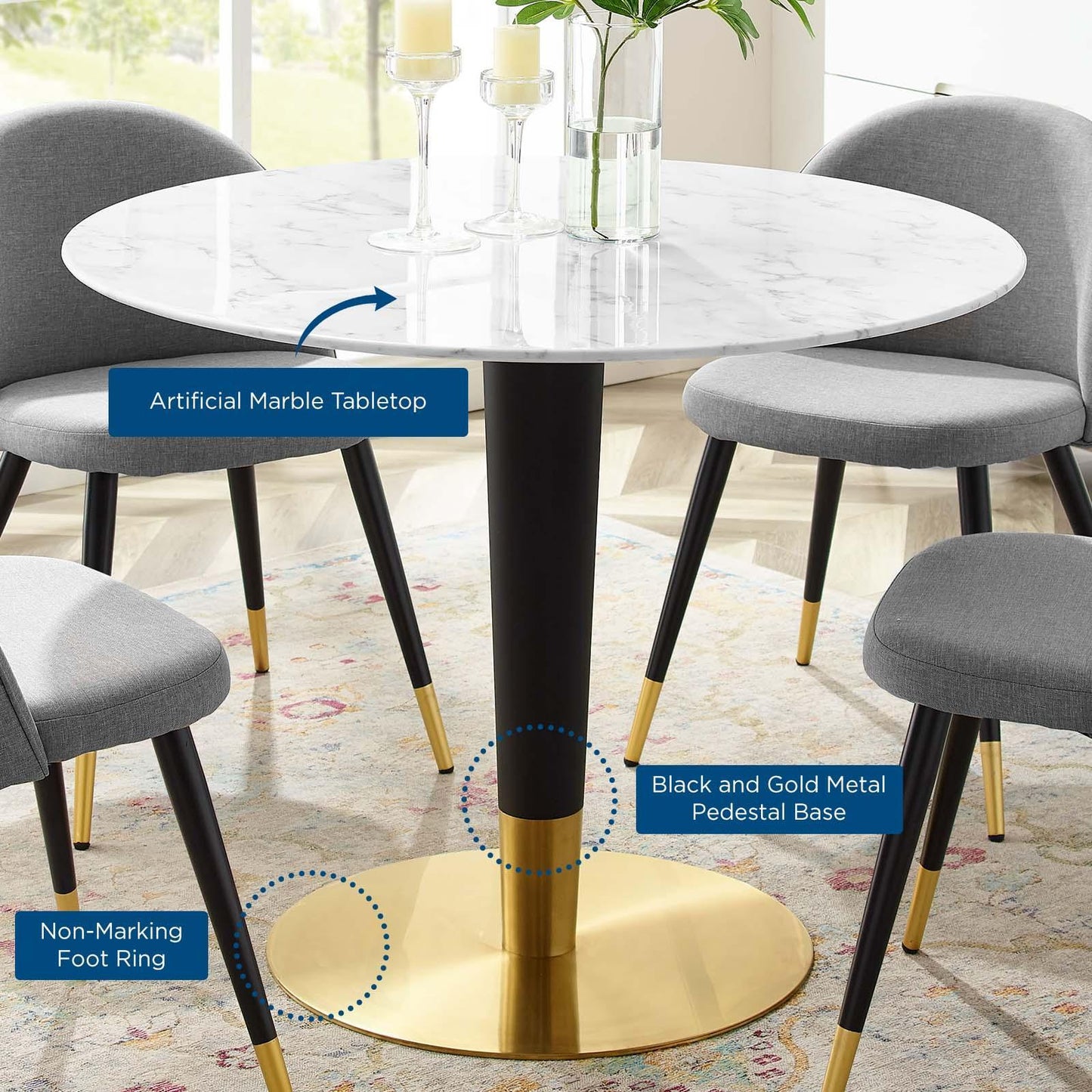 Modway Zinque 40" Artificial Marble Dining Table FredCo