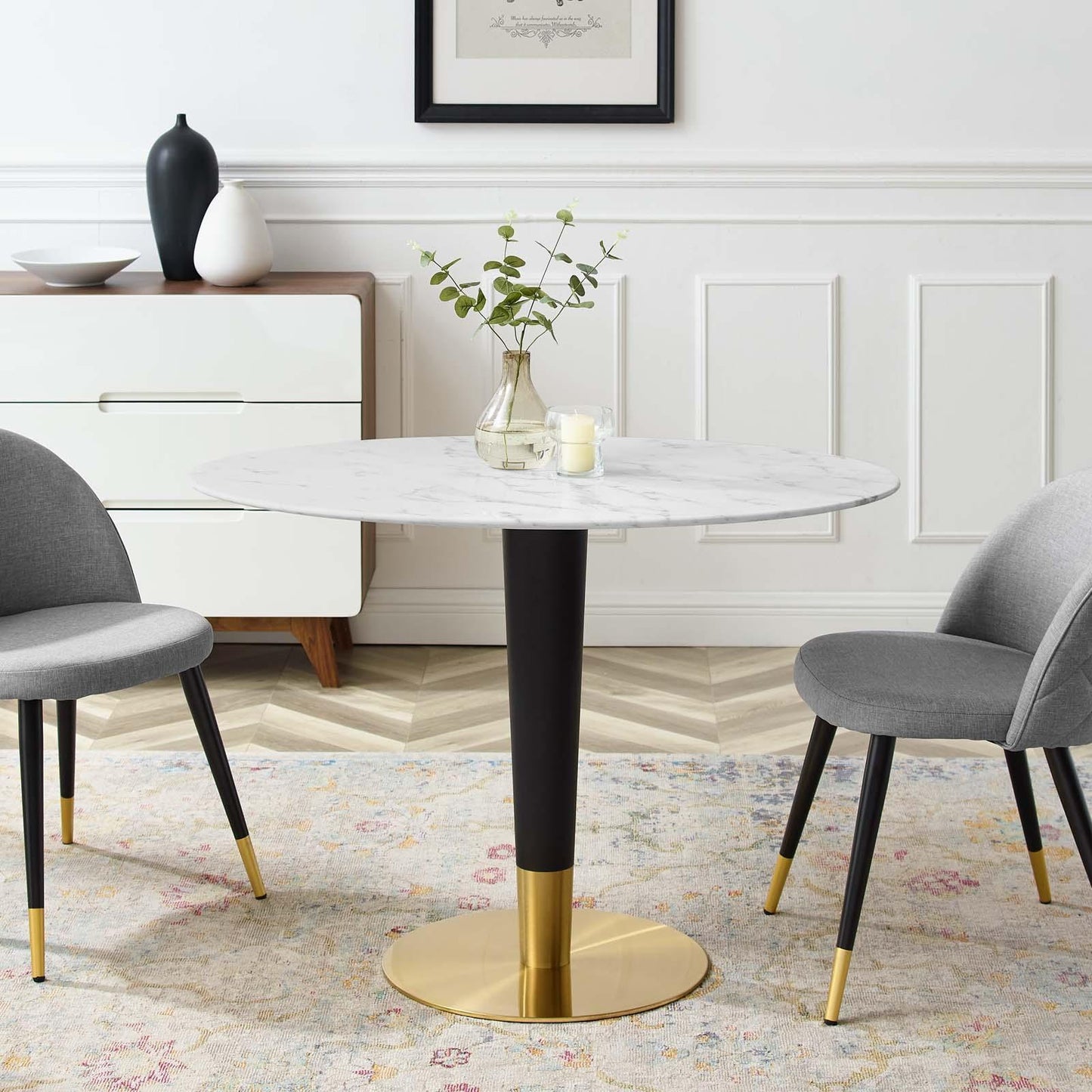 Modway Zinque 42" Oval Artificial Marble Dining Table FredCo
