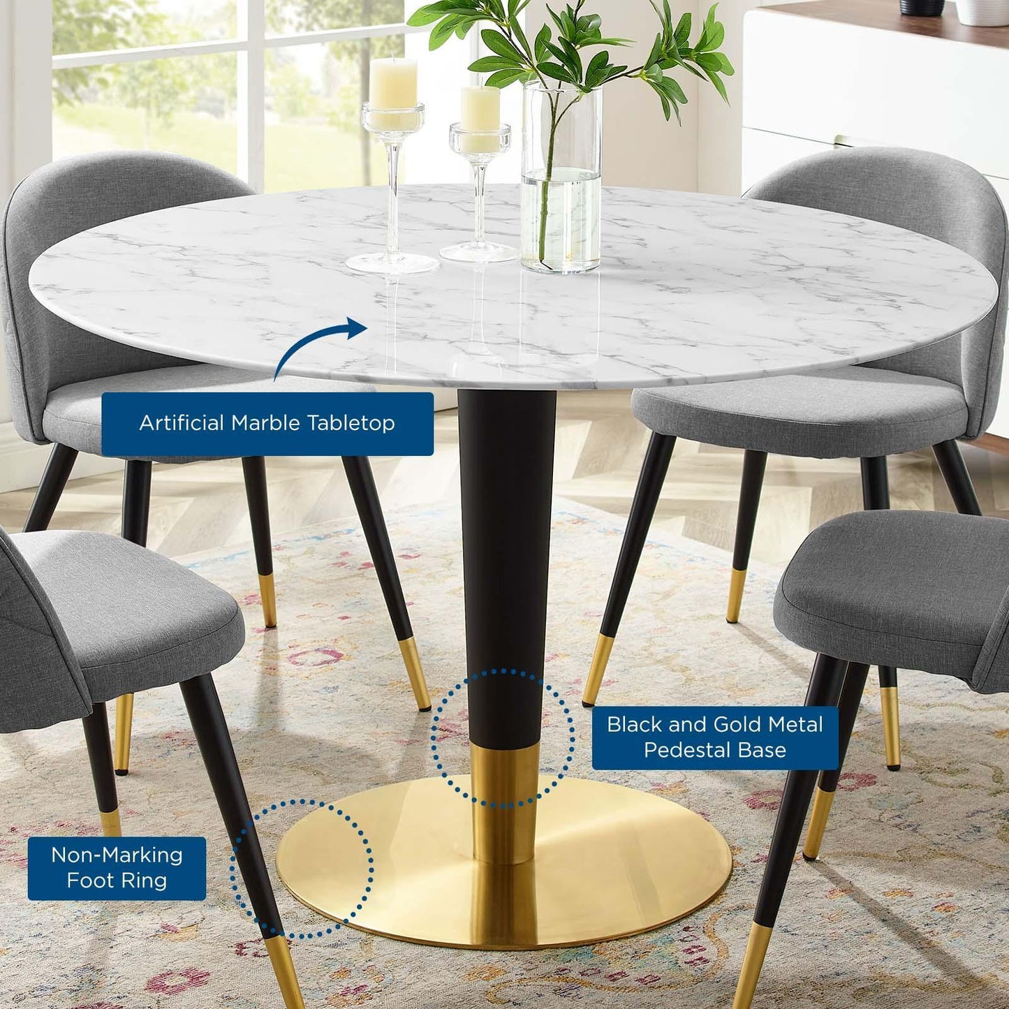 Modway Zinque 47" Artificial Marble Dining Table FredCo