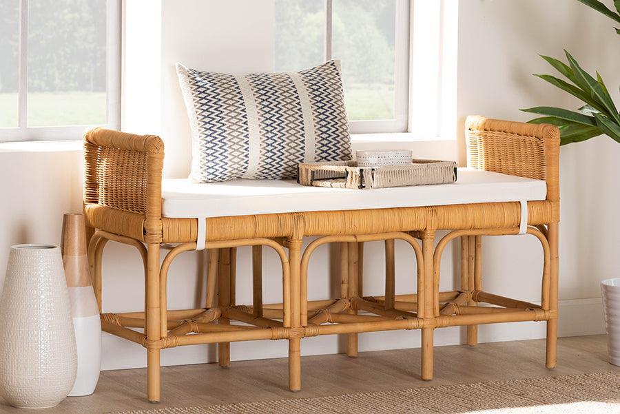 Nairi Modern Bohemian Natural Brown Rattan Bench FredCo