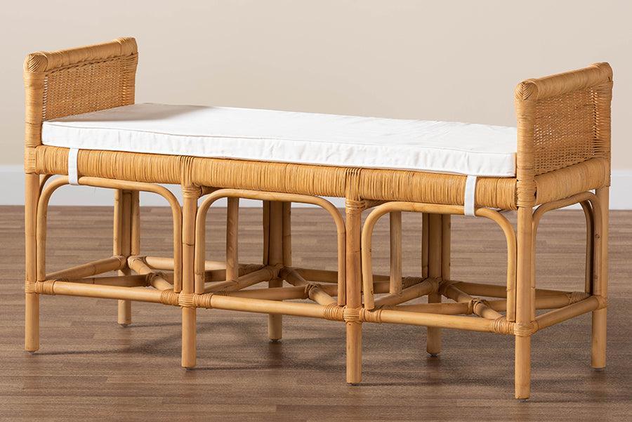 Nairi Modern Bohemian Natural Brown Rattan Bench FredCo