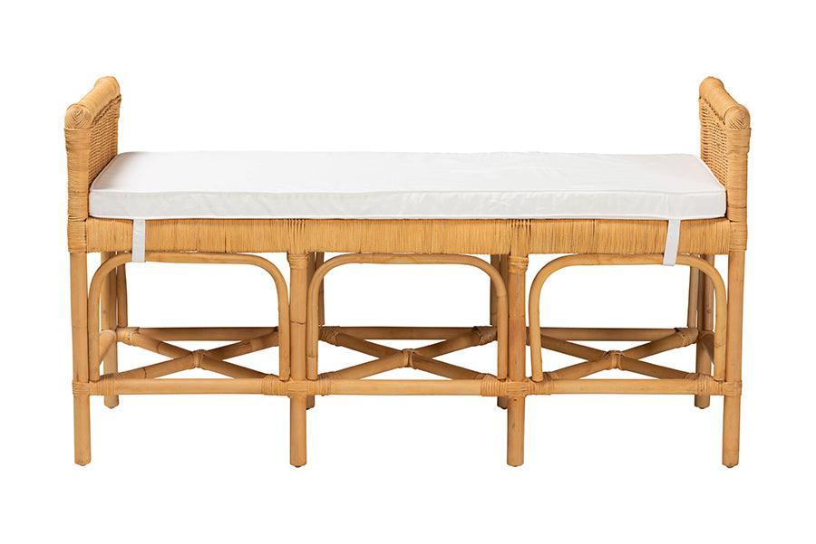 Nairi Modern Bohemian Natural Brown Rattan Bench FredCo