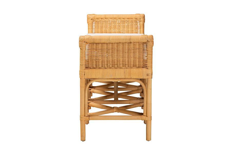 Nairi Modern Bohemian Natural Brown Rattan Bench FredCo