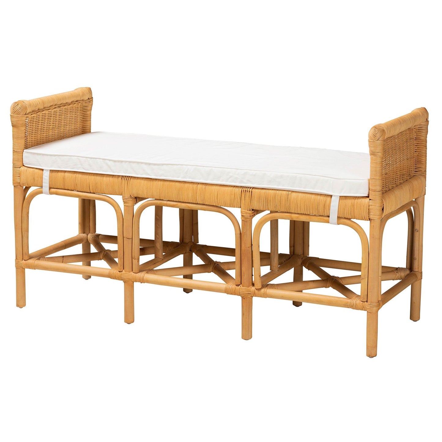 Nairi Modern Bohemian Natural Brown Rattan Bench FredCo